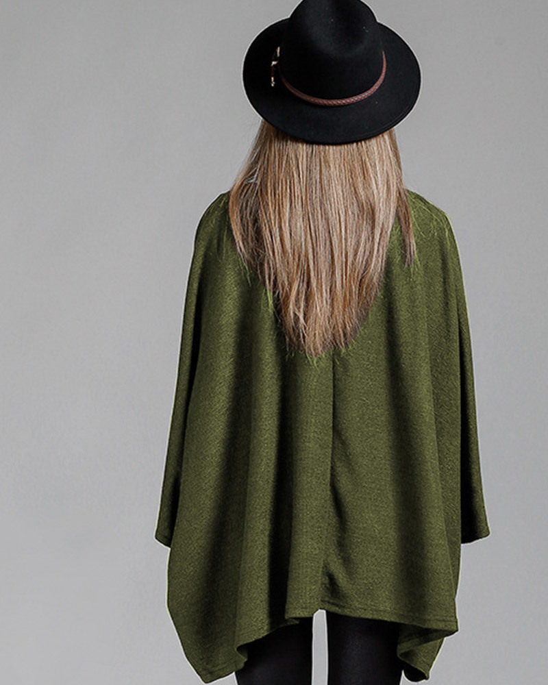 DEER 反褶飛鼠袖毛料斗篷 苔綠