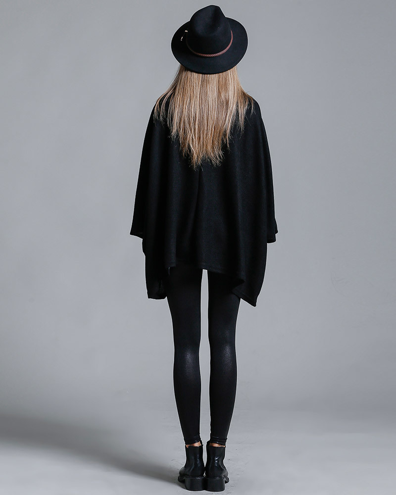 DEER 反褶飛鼠袖毛料斗篷 黑色