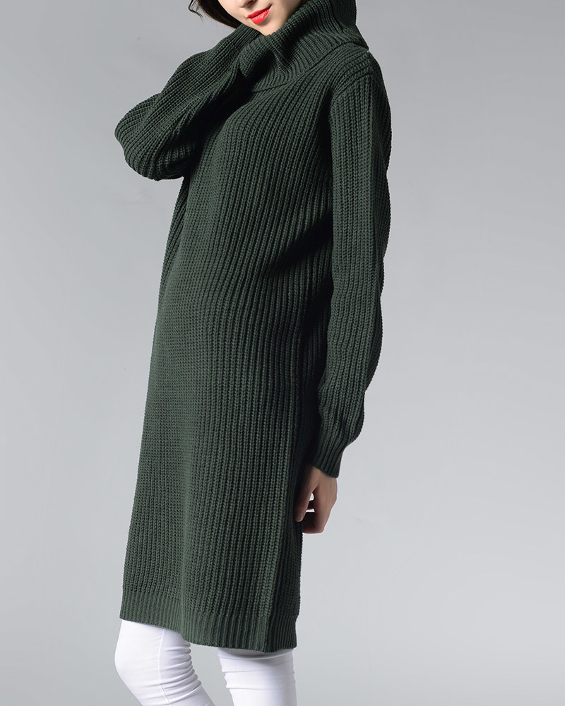 墨綠/藏青/咖啡/灰/黑【零碼出清不退換】翻領粗針長版毛衣洋裝
