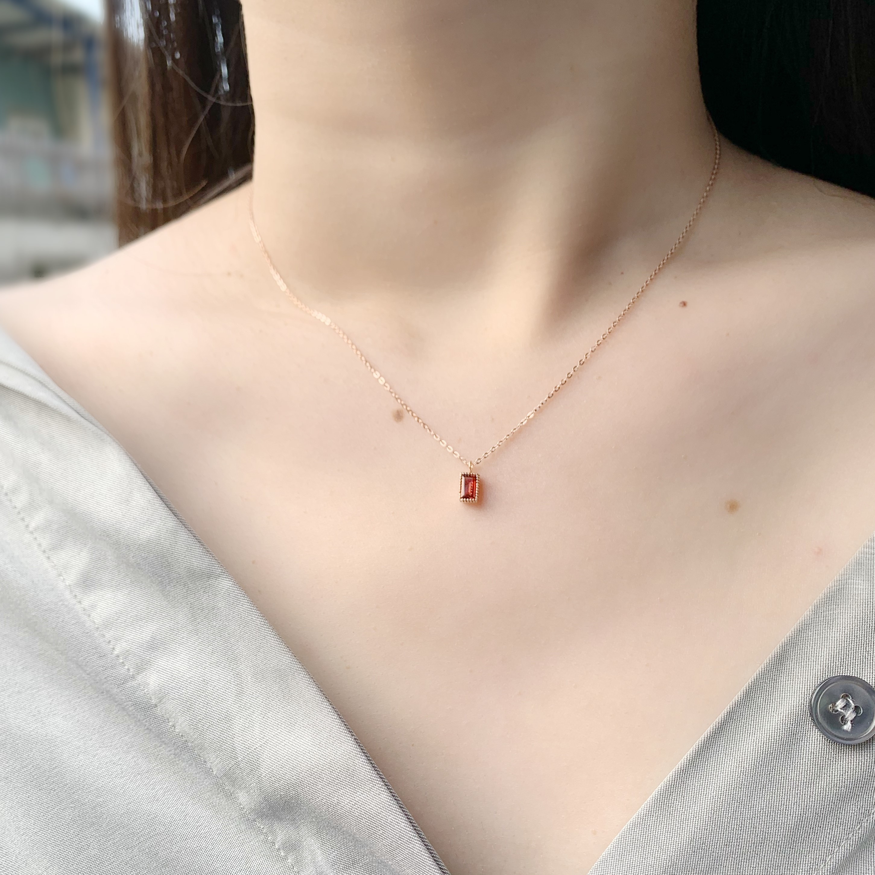 蛋糕長方石榴項鍊