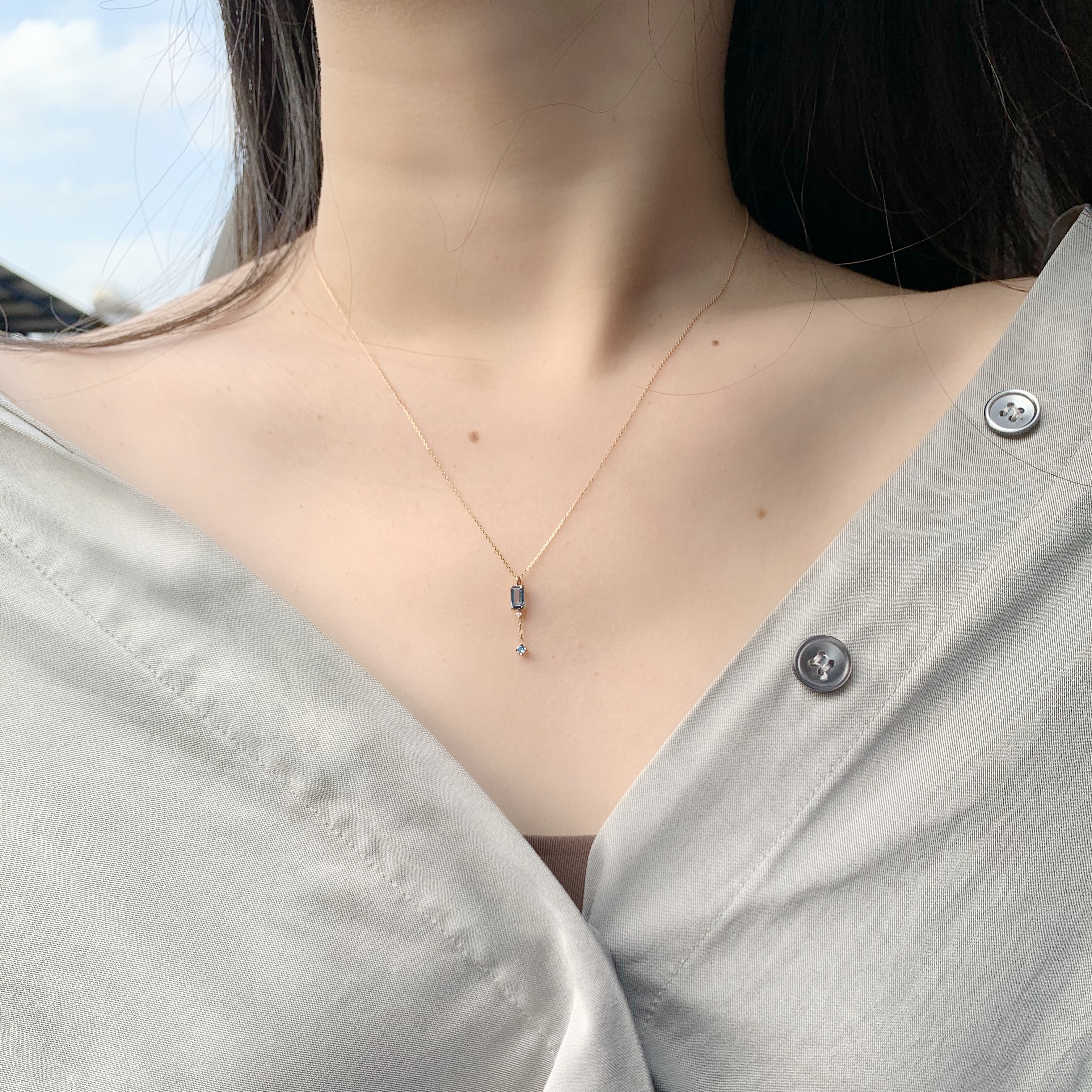 14K細方倫敦托帕真鑽小Y字項鍊