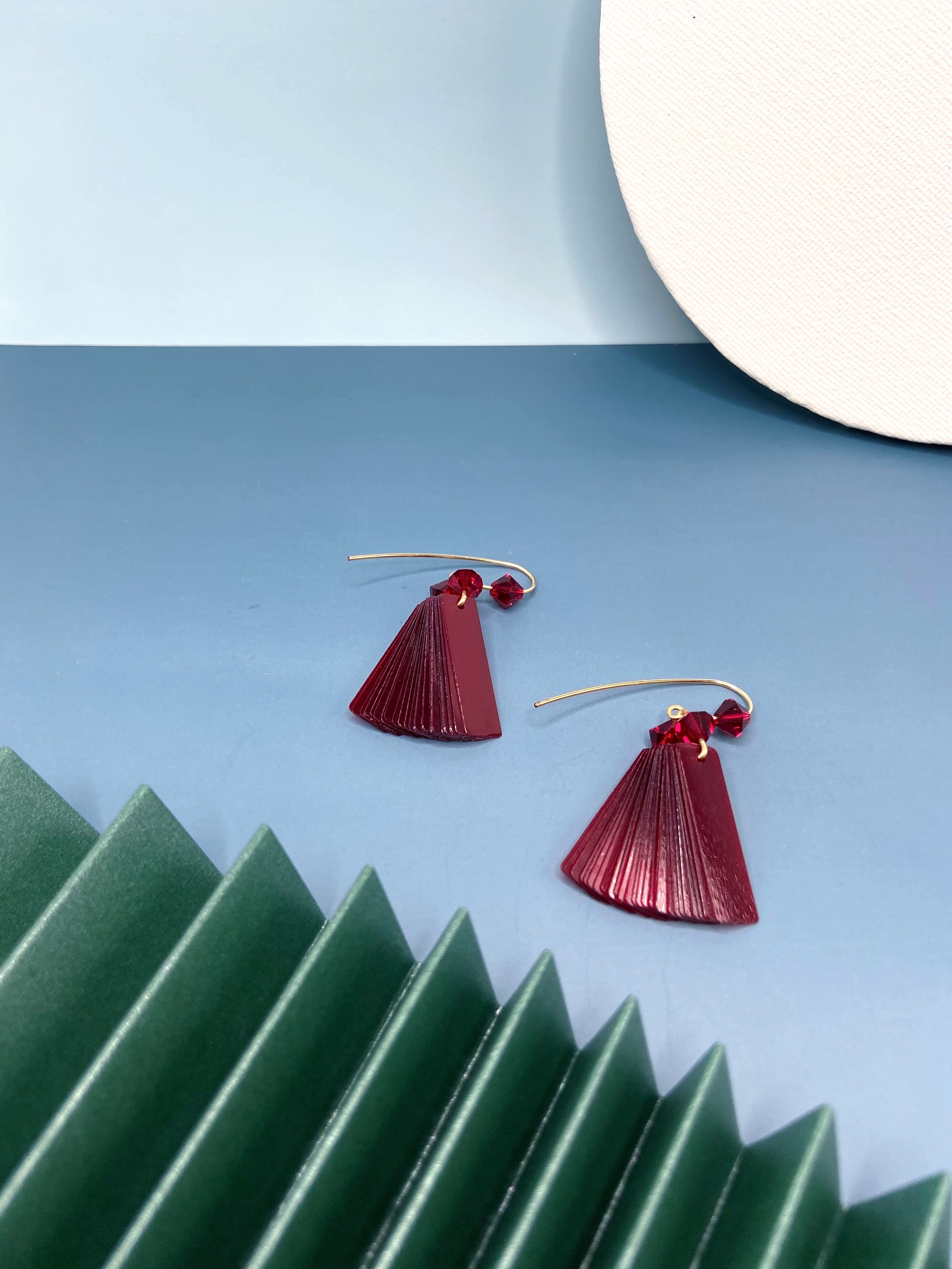 COLECOOL原創深紅色珠片耳環耳夾 日本風格耳環 情人節禮物