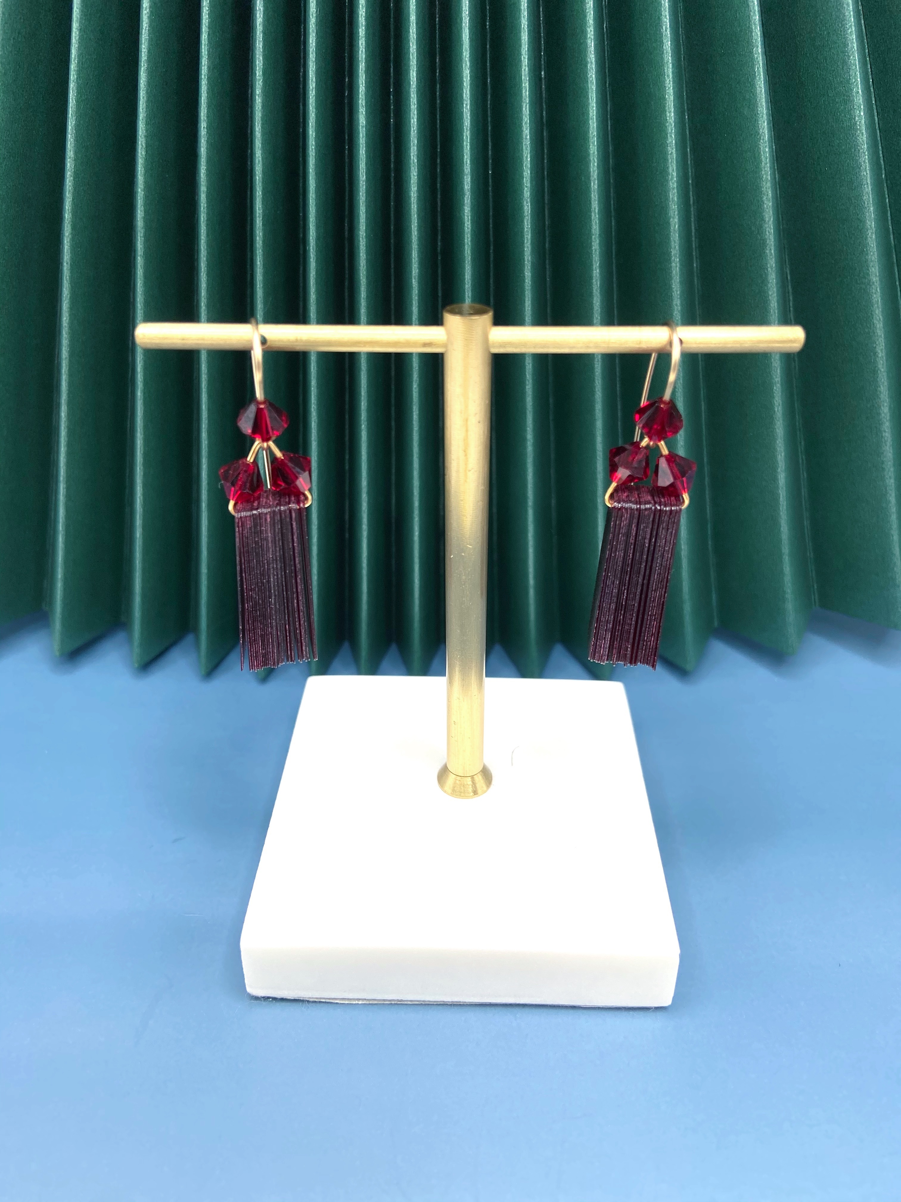 COLECOOL原創深紅色珠片耳環耳夾 日本風格耳環 情人節禮物