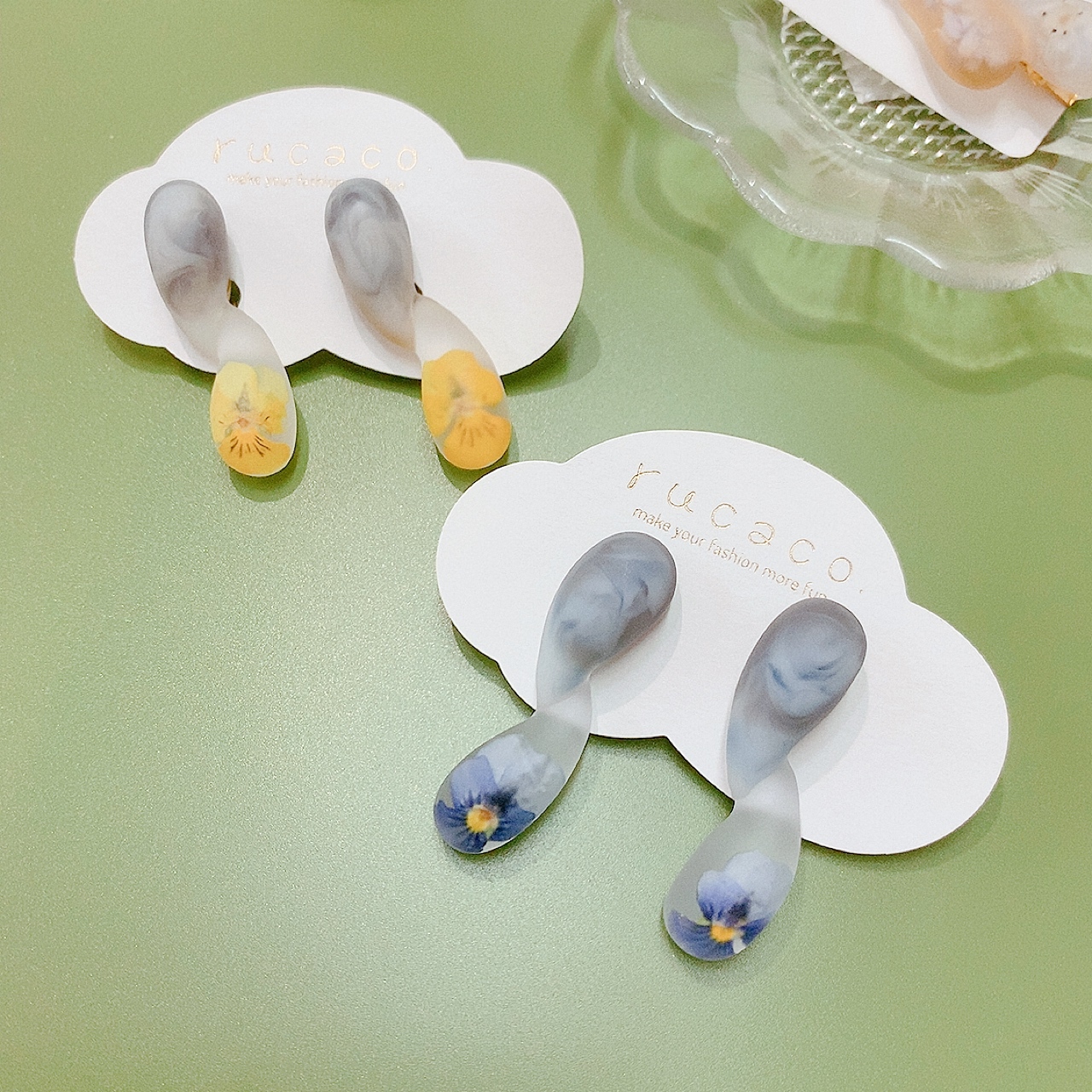 [手作家] 乾花封入水滴形耳環