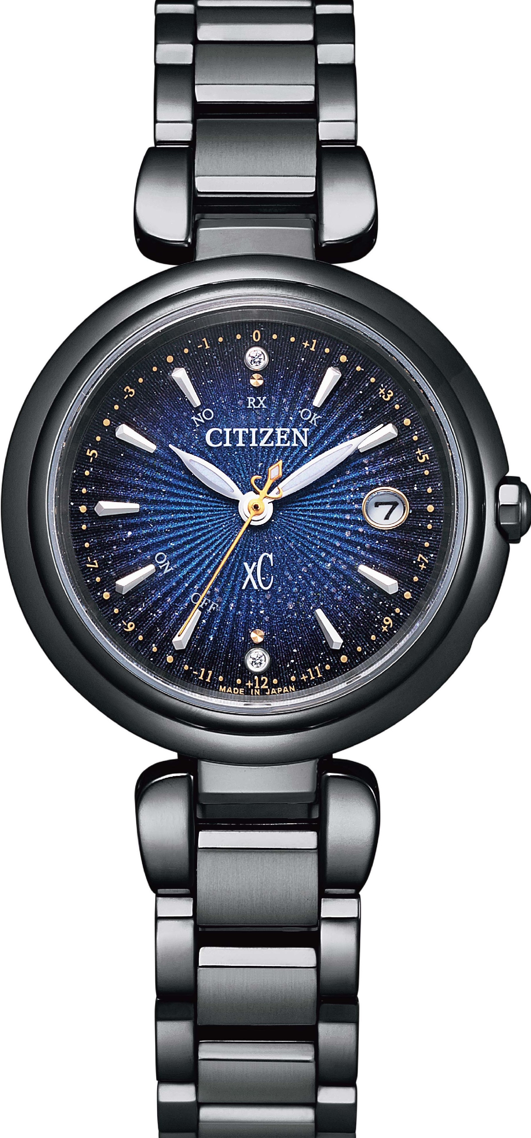 萬年鐘錶 - Citizen 星辰錶  XC      光動能電波限量星空藍鈦金屬女錶  ES9466-57L  錶徑29MM