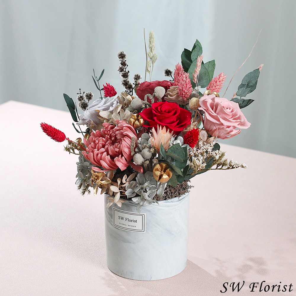 |大理石紋歐式花藝設計-花團錦簇-開幕盆栽-永生花盆栽-大型|