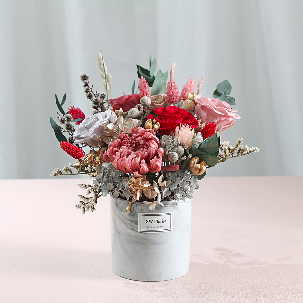 |大理石紋歐式花藝設計-花團錦簇-開幕盆栽-永生花盆栽-大型|