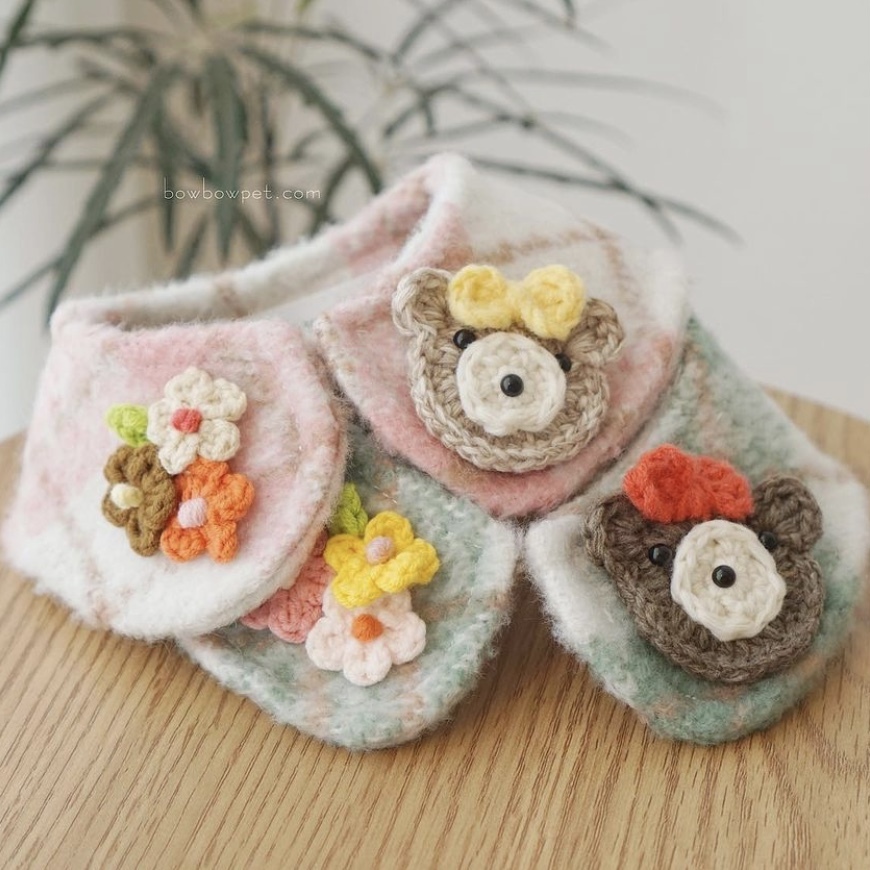 BowBow可愛針織羊毛手作 熊熊花朵 斗篷 脖圍