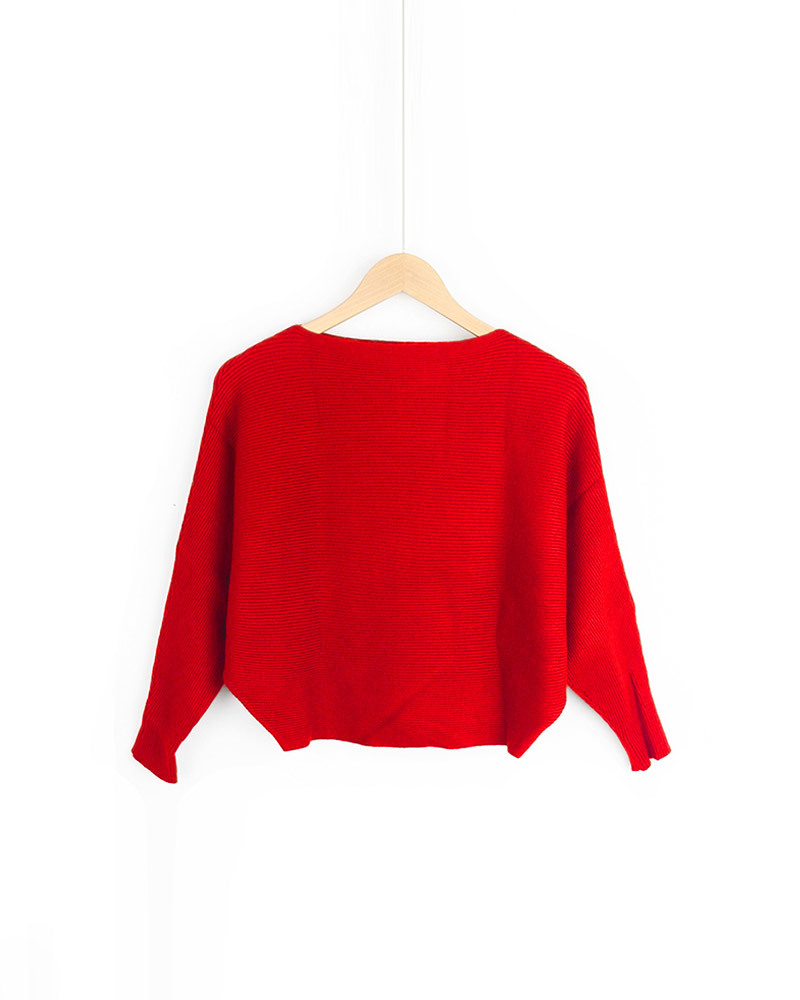 【零碼出清不退換】一字領連袖短版針織上衣