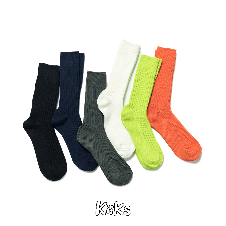 Colour sock 六色襪 粗針織襪  襪子  長襪 工裝 堆疊感 黑/白/藍/橘/螢光綠/軍綠  KSS21-A01 [EW]