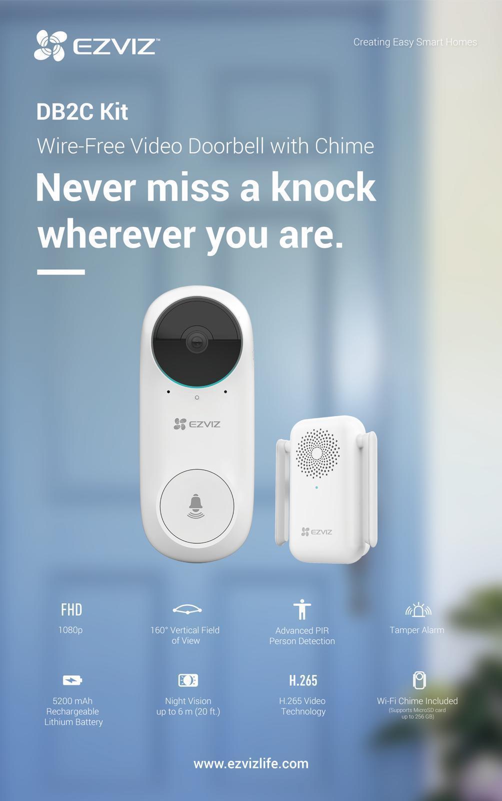 螢石DB2C智能無線WiFi可視對講門鈴攝影鏡頭|居家必備|高清夜視|雙向語音對話|防水|【 10/19 截單，預計 :10月尾至11月中發貨]】