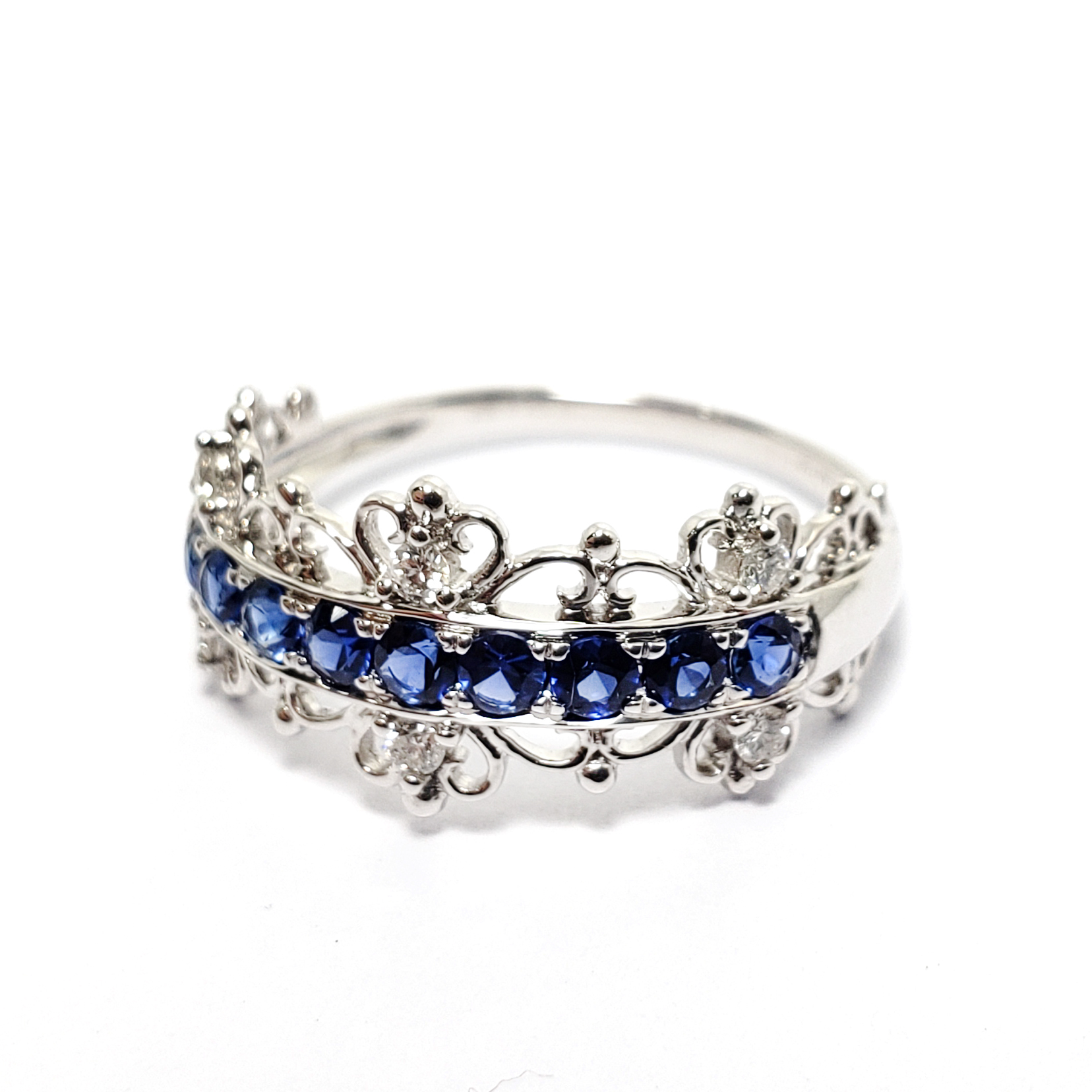 18K白金天然鑽石藍寶石戒指