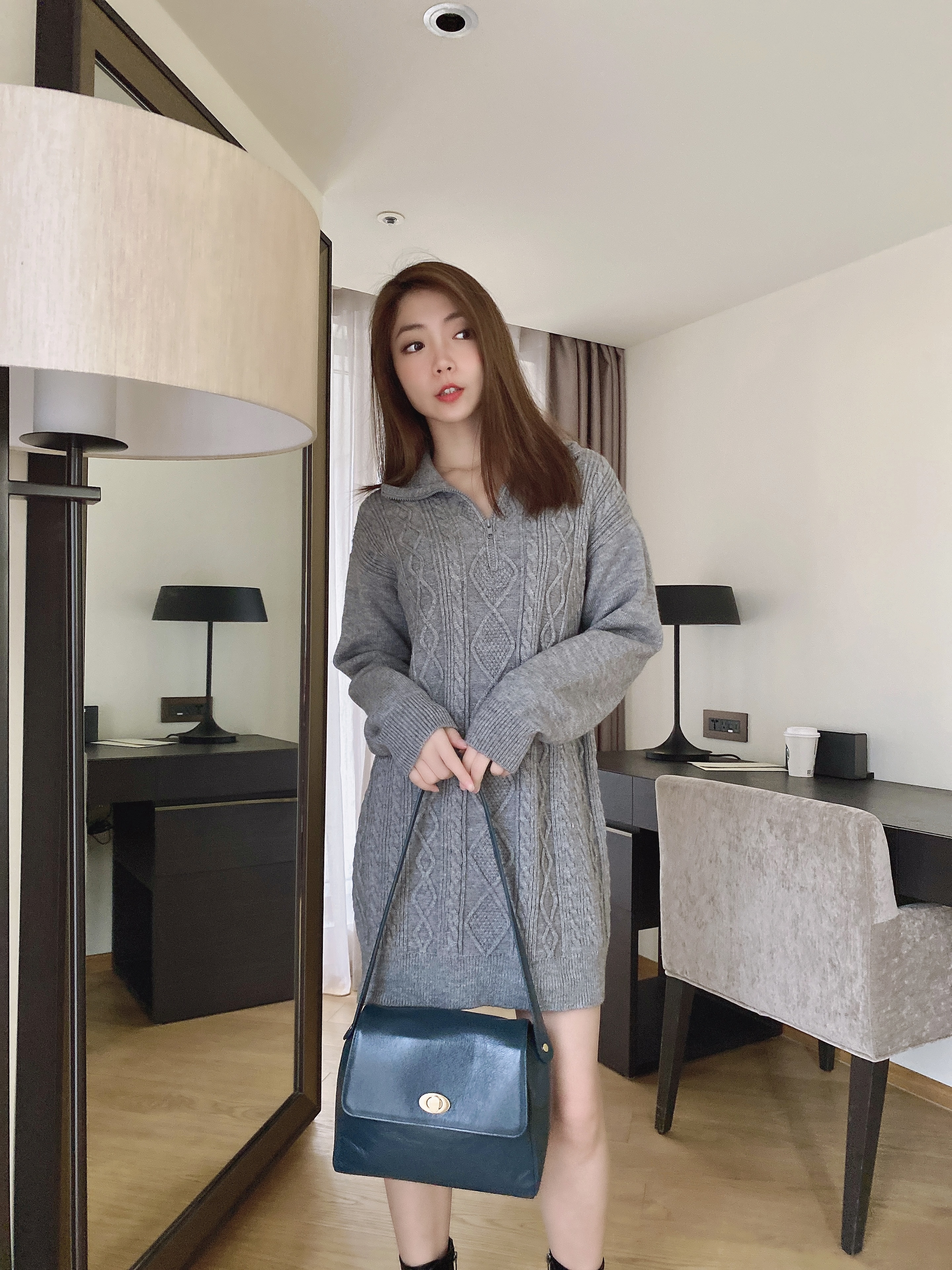 高質感柔軟灰系麻花兩穿針織洋