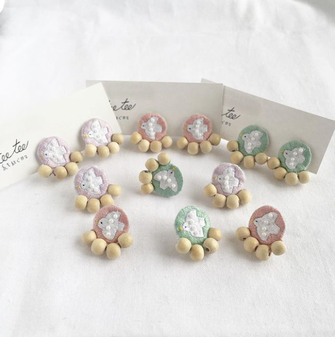 [手作家] 日本刺繡雙生小鳥耳環