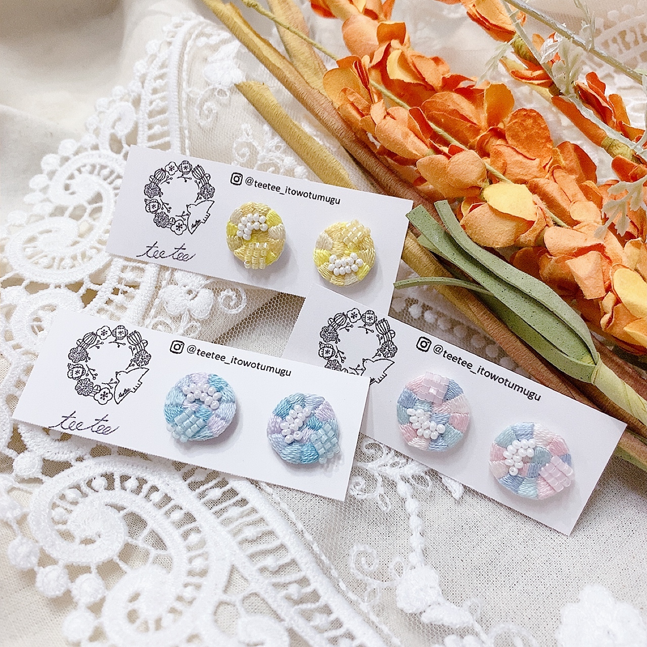 [手作家] 日本簡約刺繡小圓形耳環