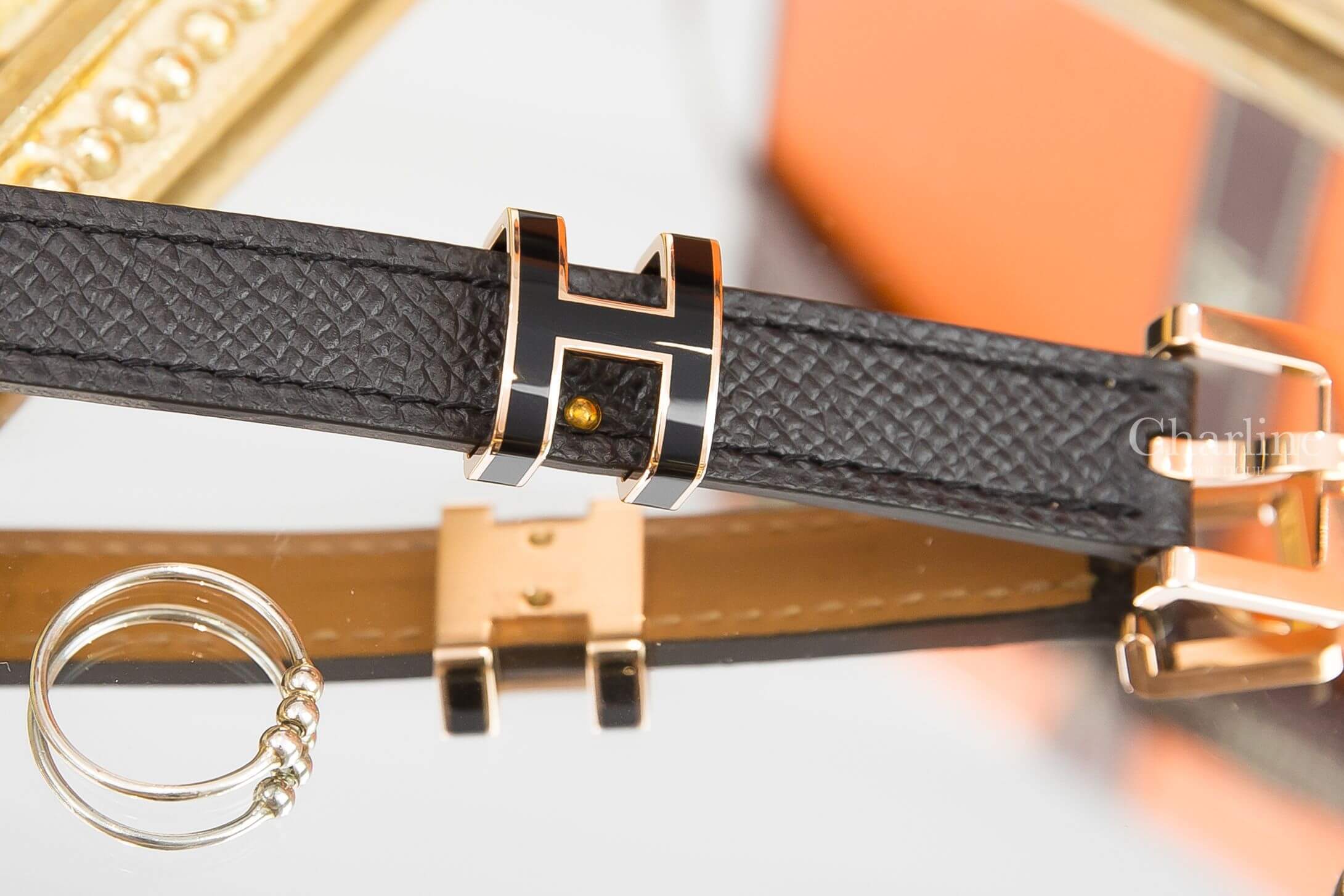 Hermès Pop H 15 Belt 黑色玫瑰金釦H皮帶