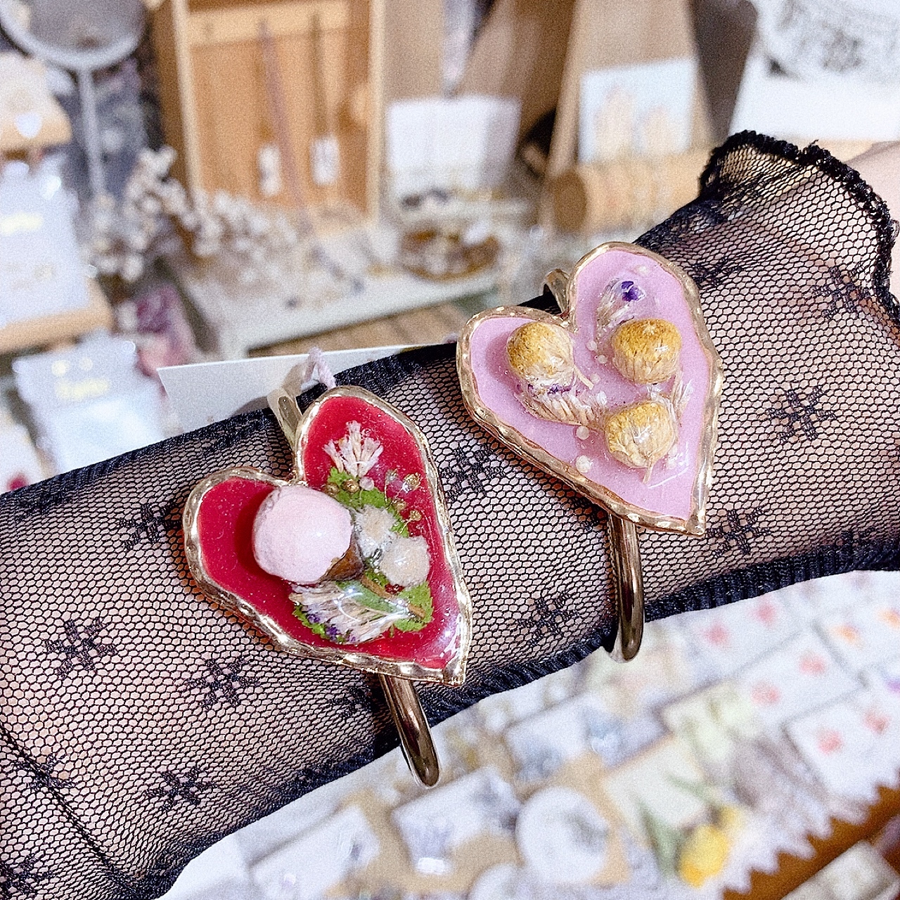 [手作家] 乾花封入心形手鐲