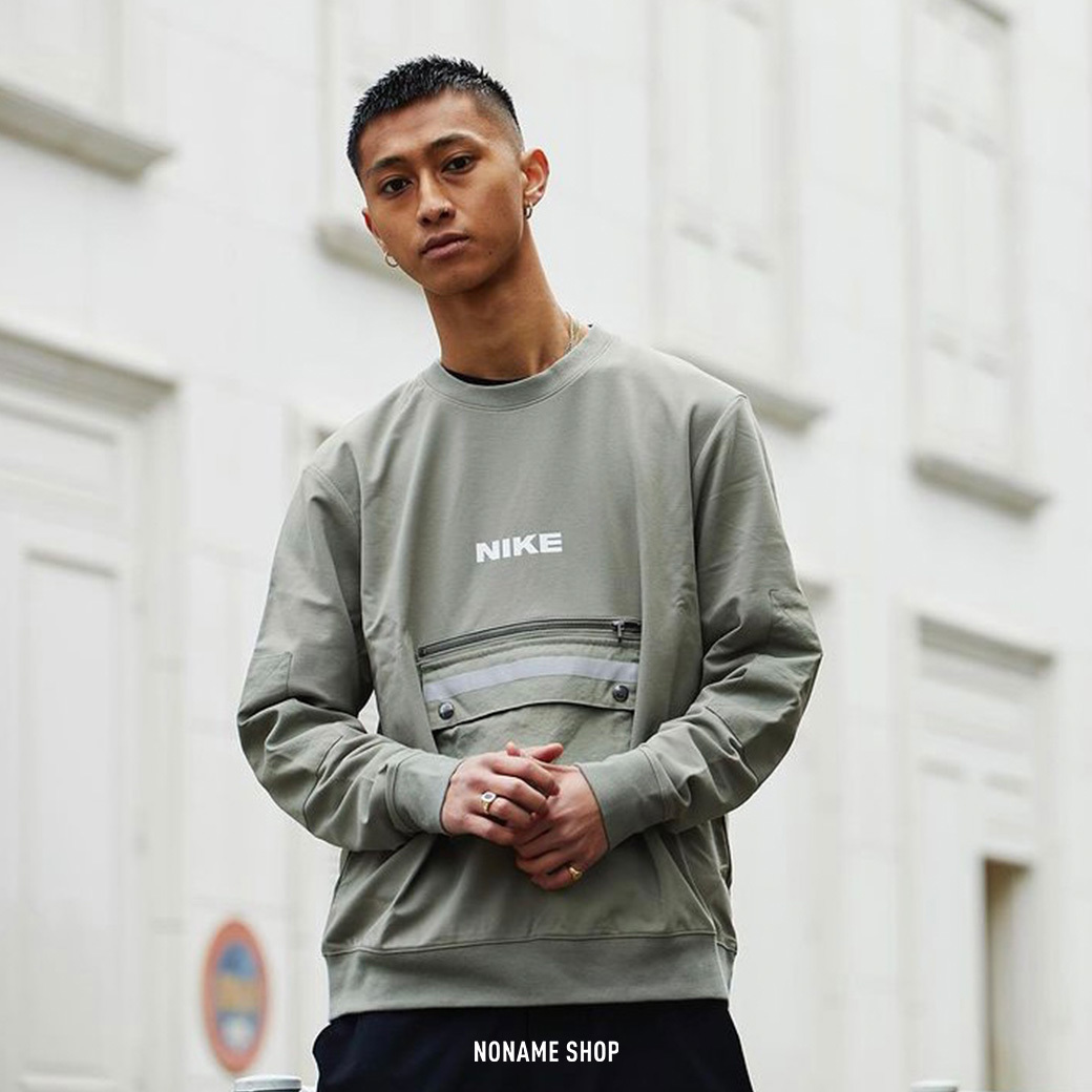 🎄聖誕限定優惠🎄 NIKE LOGO 大口袋 拉鍊 口袋 百寶袋 大學T 長袖 灰綠