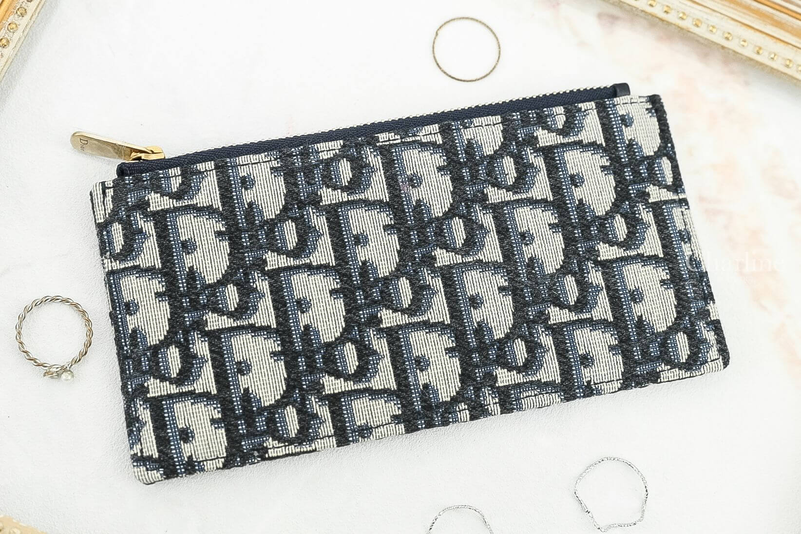 Dior Saddle Wallet 深藍色復古牛皮帆布馬鞍鍊帶長夾-Charline Boutique 精品代購