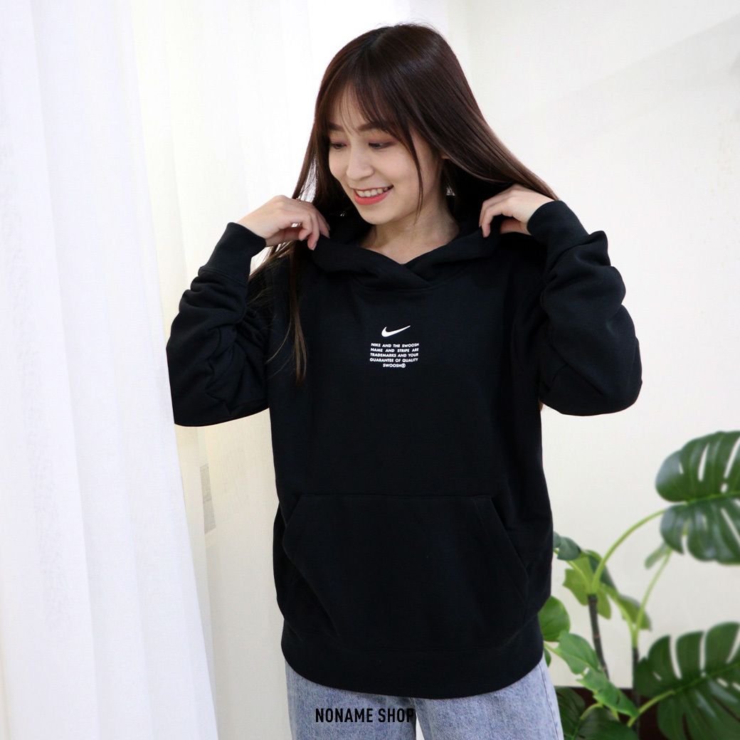 NIKE Swoosh 胸口 燙印 小勾 連帽 帽Tee 黑