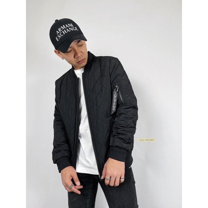 Calvin Klein CK 絎縫 菱格紋 鋪棉 飛行外套 MA-1 立領外套 防風外套