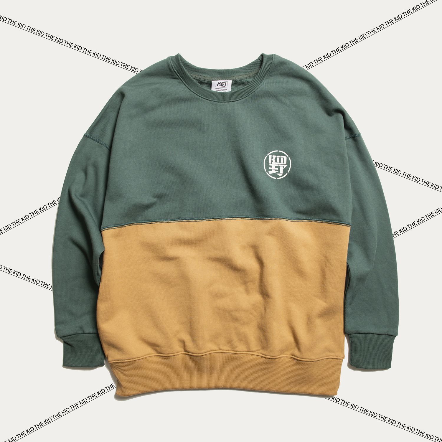 KID ® 野人生活拼接大學T 綠卡其