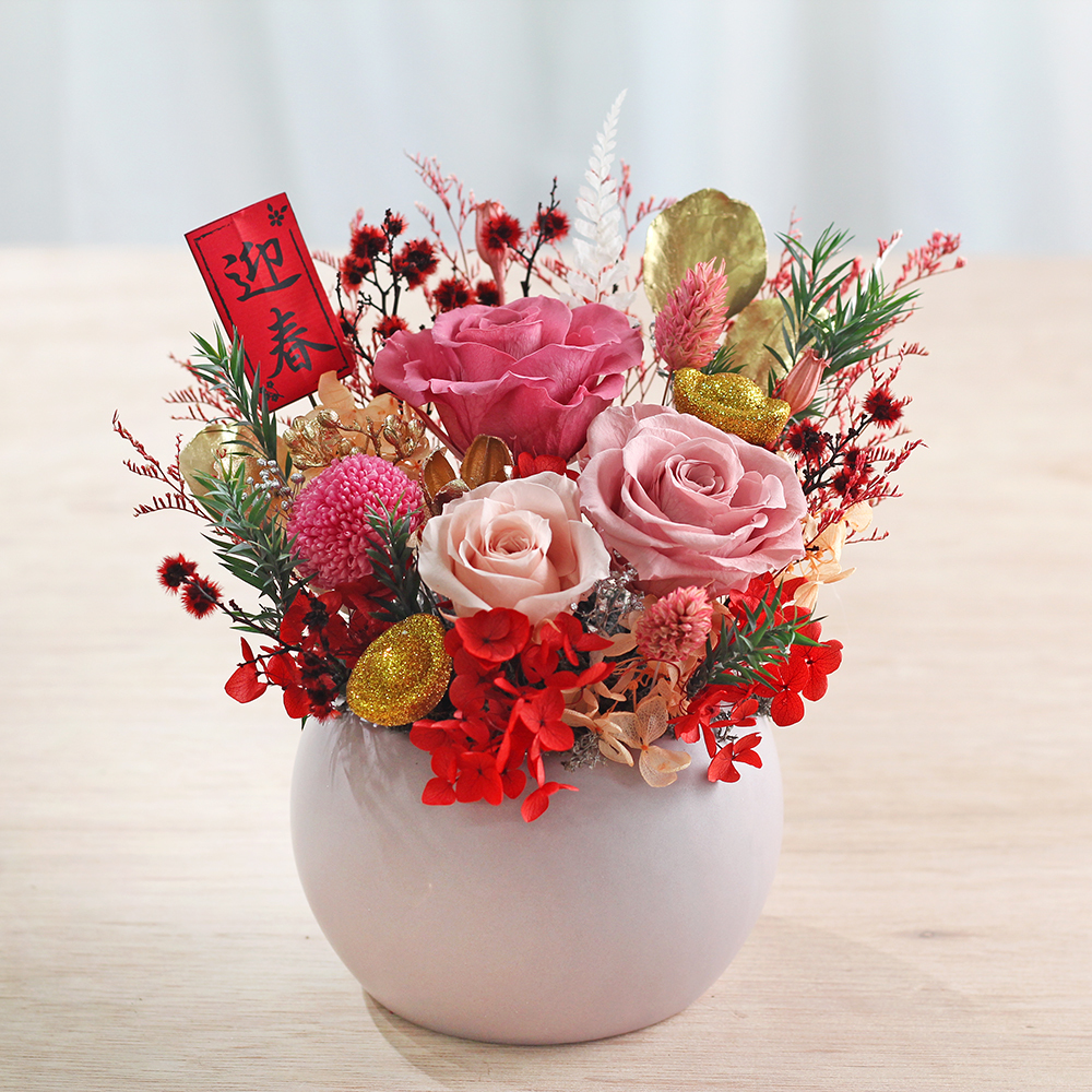 |桃紅粉色-開幕花禮-川流不息-過年送禮-永生花盆栽-中型|