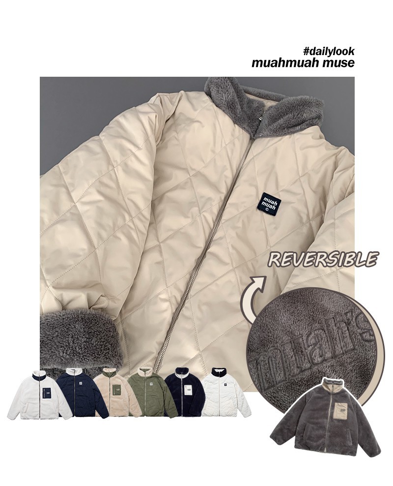 現貨 韓國 Muahmuah 熊寶寶 雙面穿 立領外套 卡其/深藍