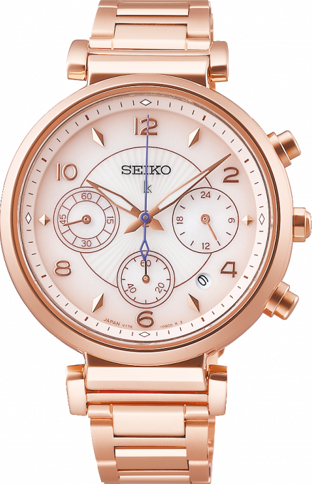萬年鐘錶 - SEIKO  精工錶 LUKIA   太陽能玫瑰金計時碼錶 女錶  SSC808J1 /   V175-0EZ0K  錶徑 36.2MM