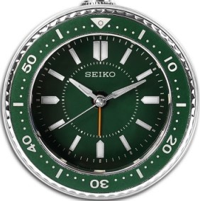 萬年鐘錶 - SEIKO 計時鬧鐘  綠面水鬼造型鬧鐘  QHE184M 直徑9.5CM
