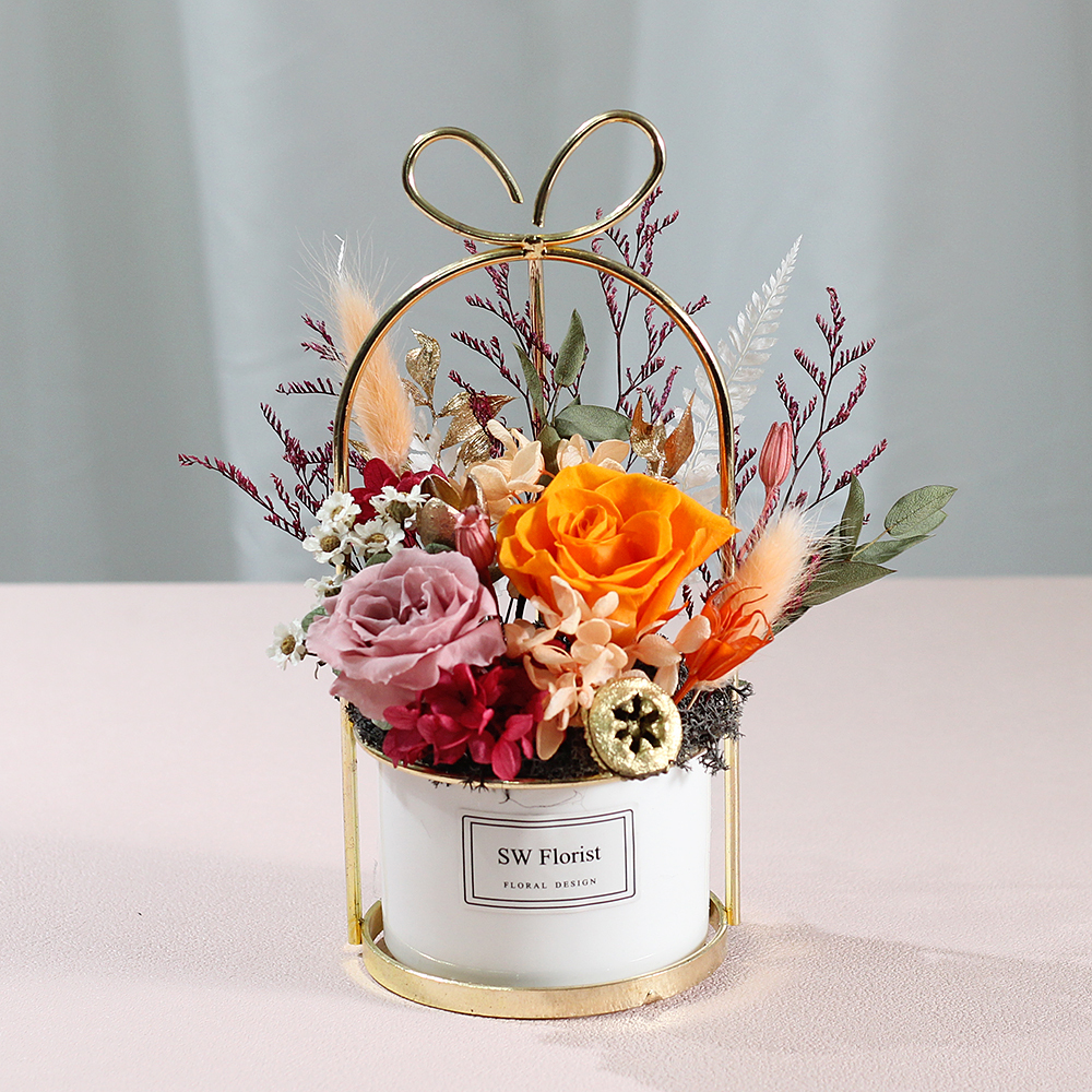 |法式庭園一抹晚霞-開幕送禮-過年送禮-乾燥花盆栽-小型|