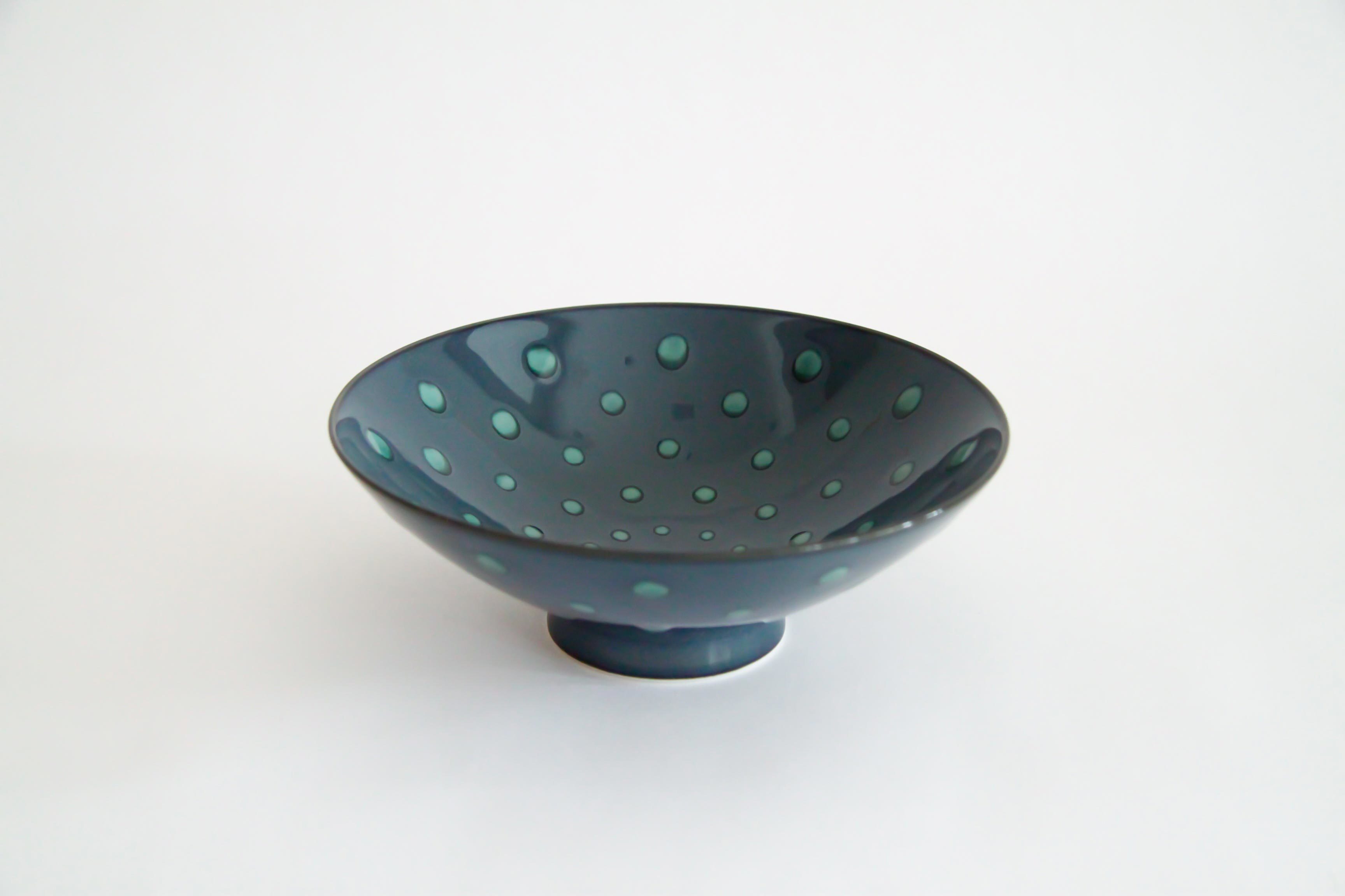 白山陶器-平茶碗 G-5 灰底綠多點