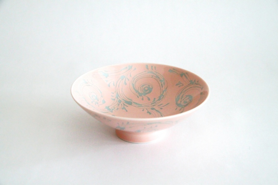 白山陶器-平茶碗 H-18 粉底綠唐草