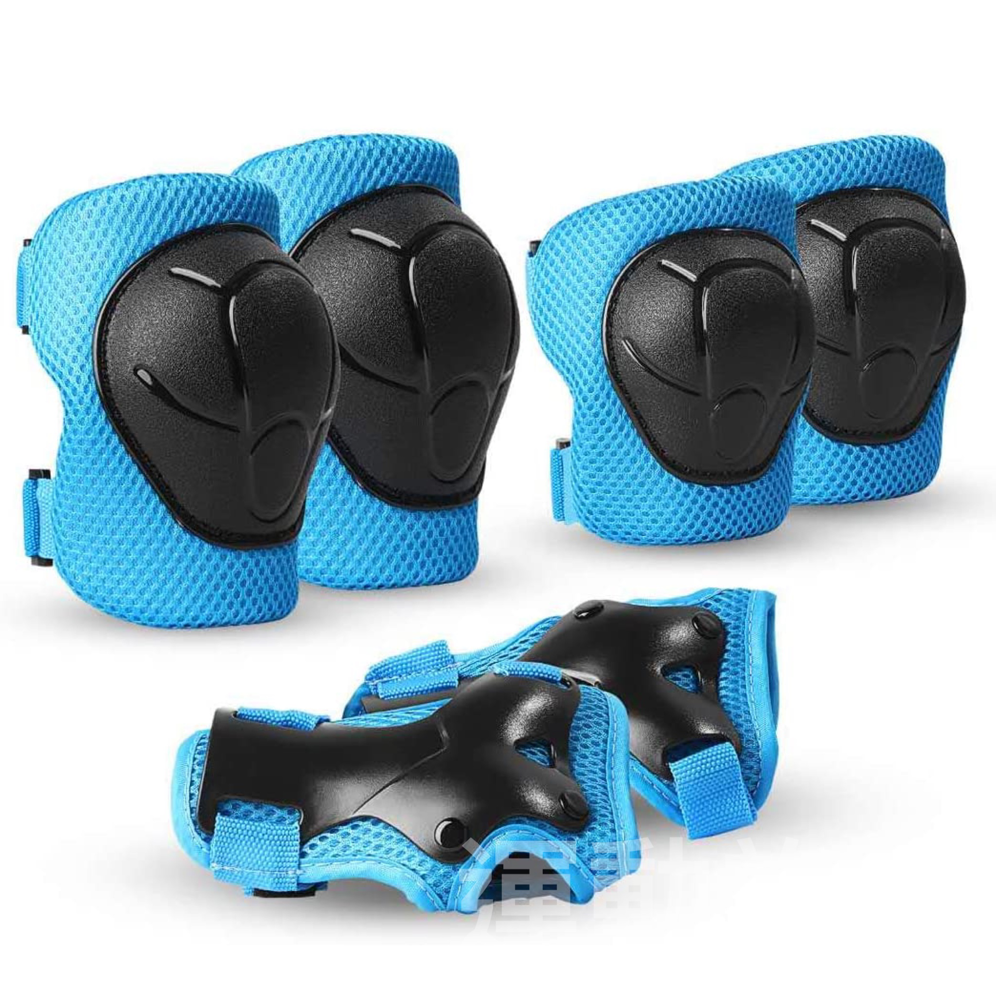 【💥 護具套裝】Skybulls 兒童護具 保護墊 運動護具 手部/肘部/護膝6件套 帶收納袋 藍色