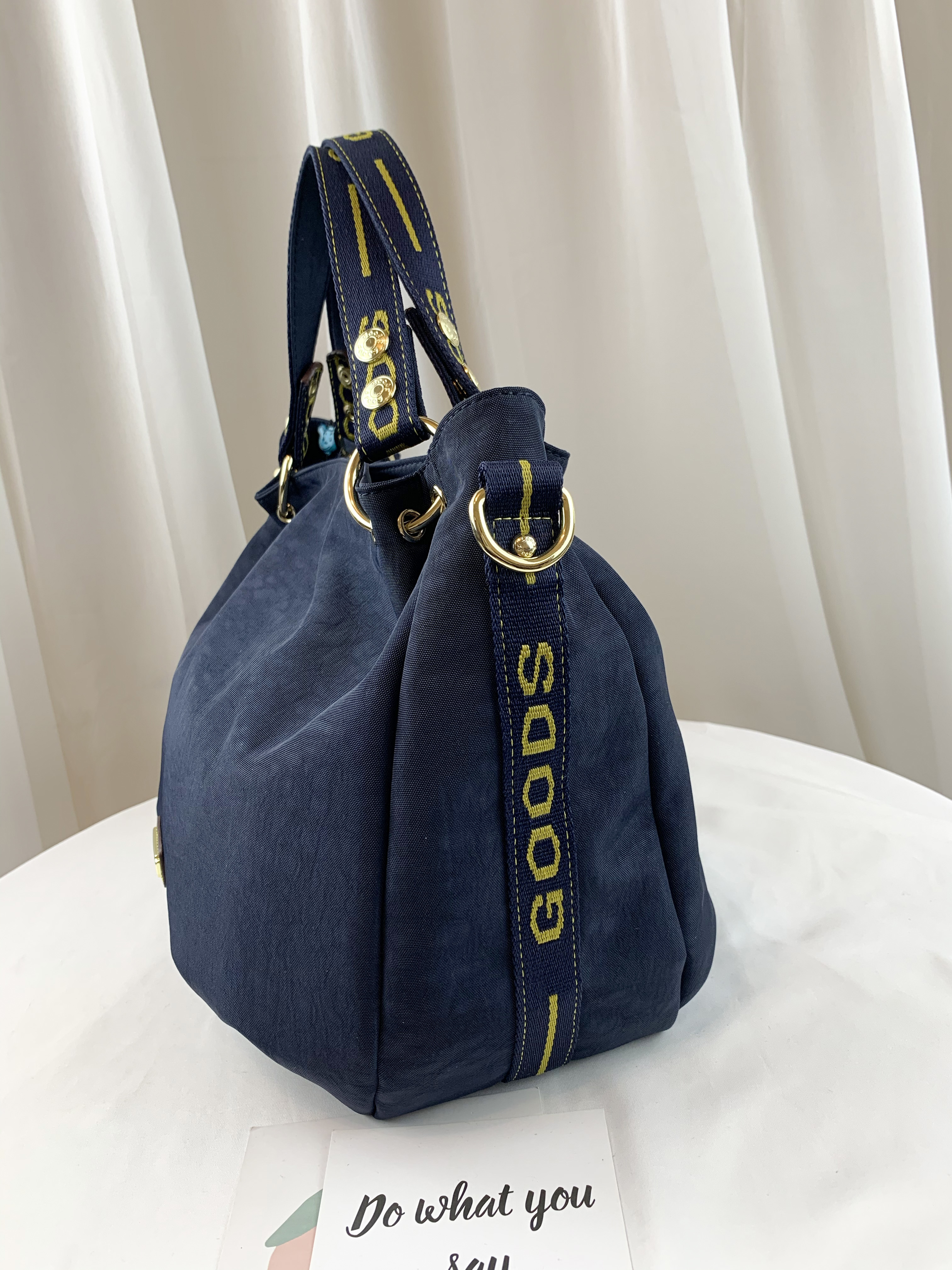 GOODS 織帶黃藍 丹寧防潑水手提包 / 側背包 附小熊吊飾  #2281