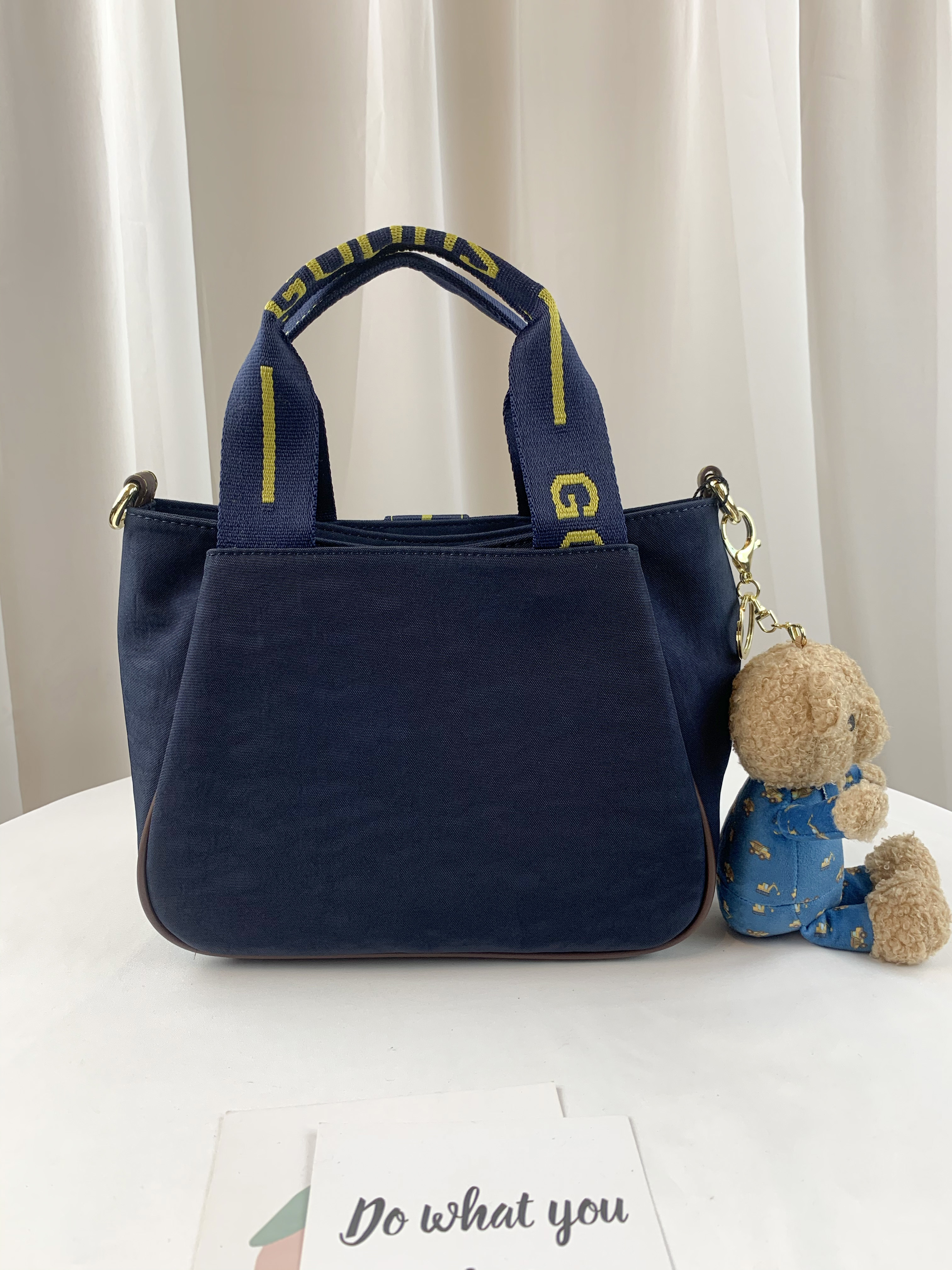 GOODS 織帶黃藍 水洗防潑水手提包 / 側背包 附小熊吊飾 #29023