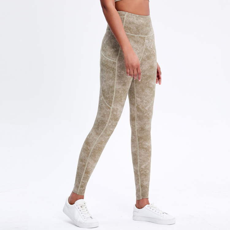 OmmyGod! Tenley Ice Wash Pattern Leggings Light Brown