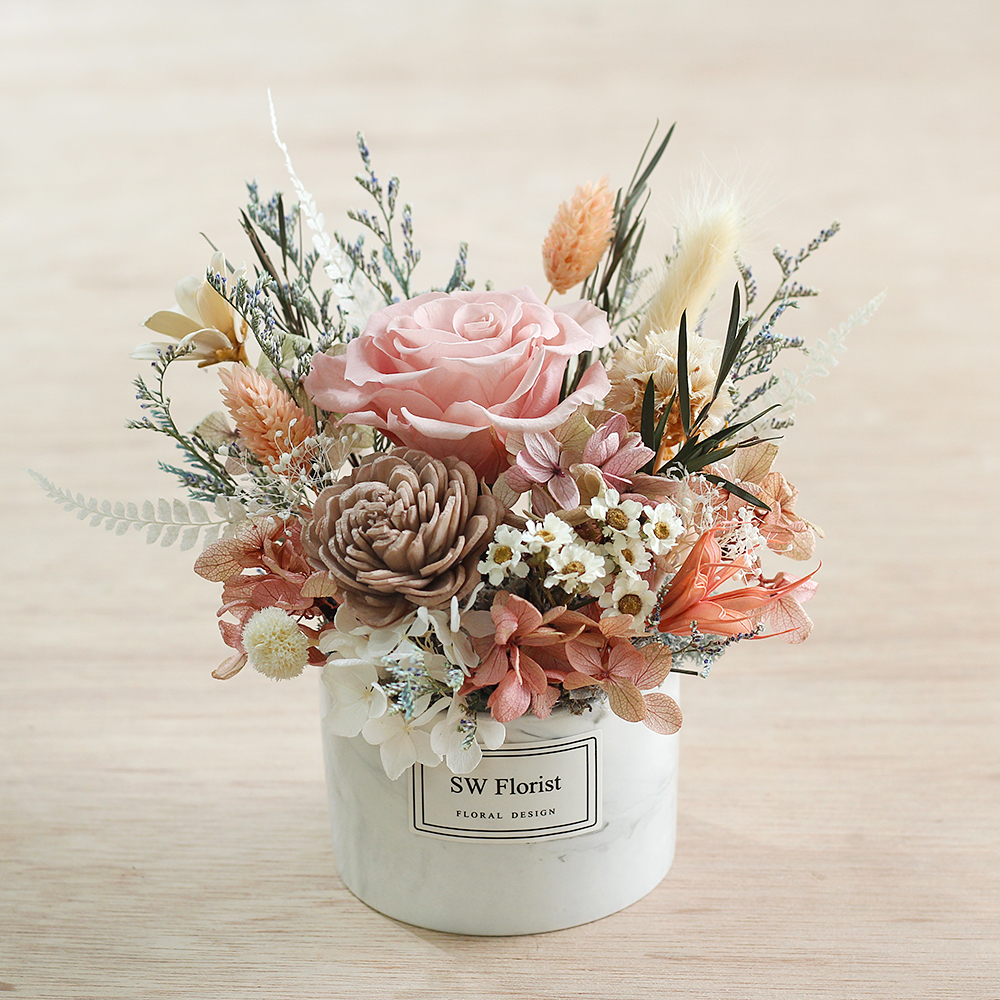 |網美風格大理石紋-開幕盆栽-奶茶色系乾燥花盆栽-小型|