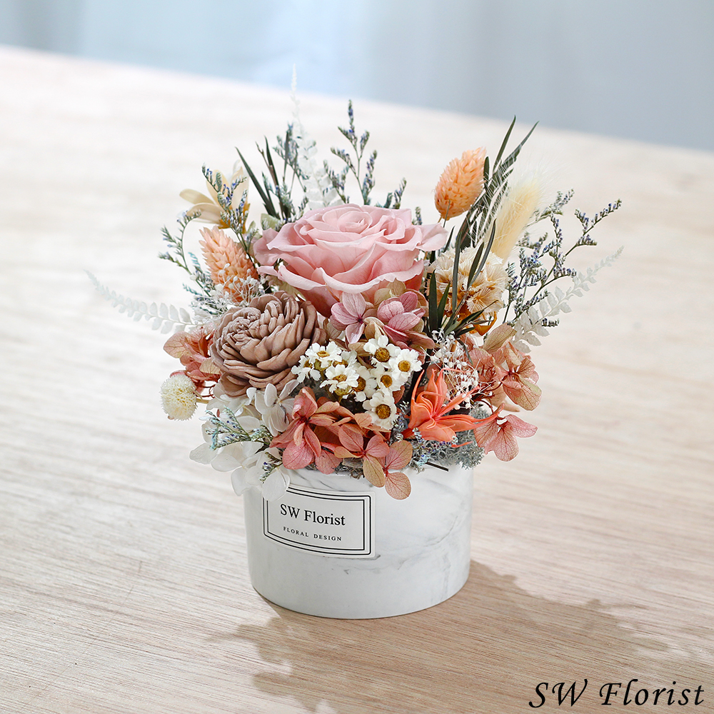 |網美風格大理石紋-開幕盆栽-奶茶色系乾燥花盆栽-小型|