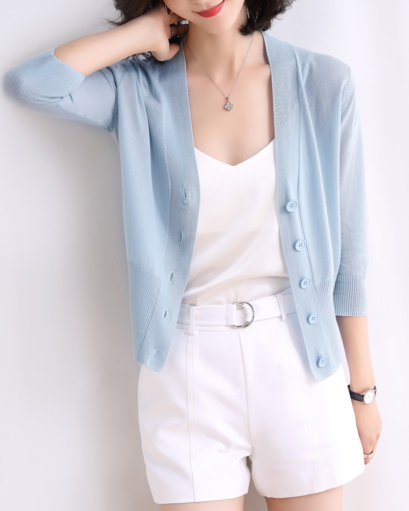 大V開襟羅紋針織外套 五色