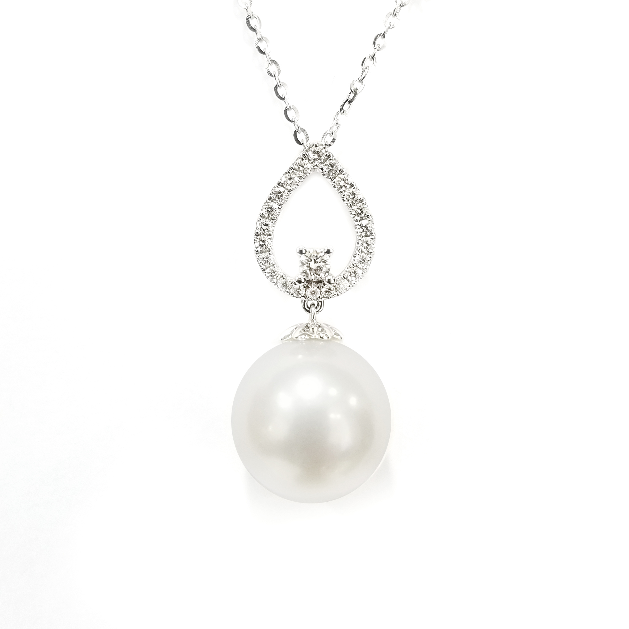 18K白金天然鑽石珍珠吊墜