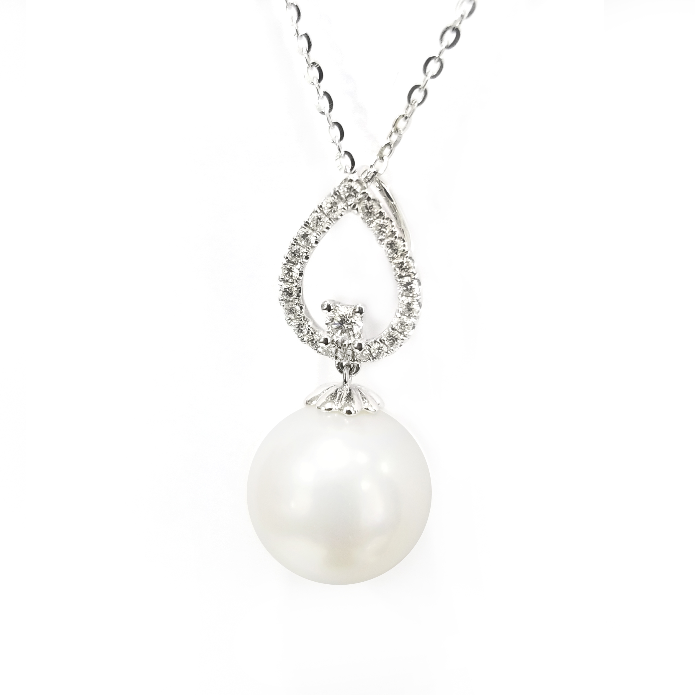 18K白金天然鑽石珍珠吊墜