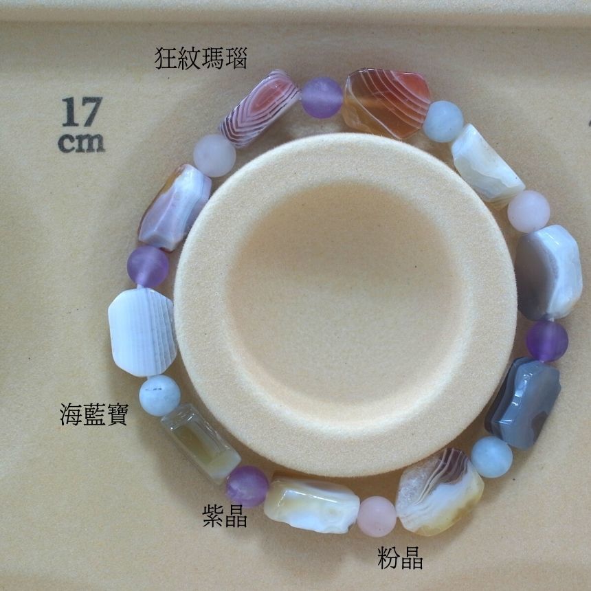 B005狂紋瑪瑙/海藍寶/粉晶/紫晶/天然晶石/能量石/珠寶/飾品/純手工/純天然/療癒/凈化/護身符/健康運