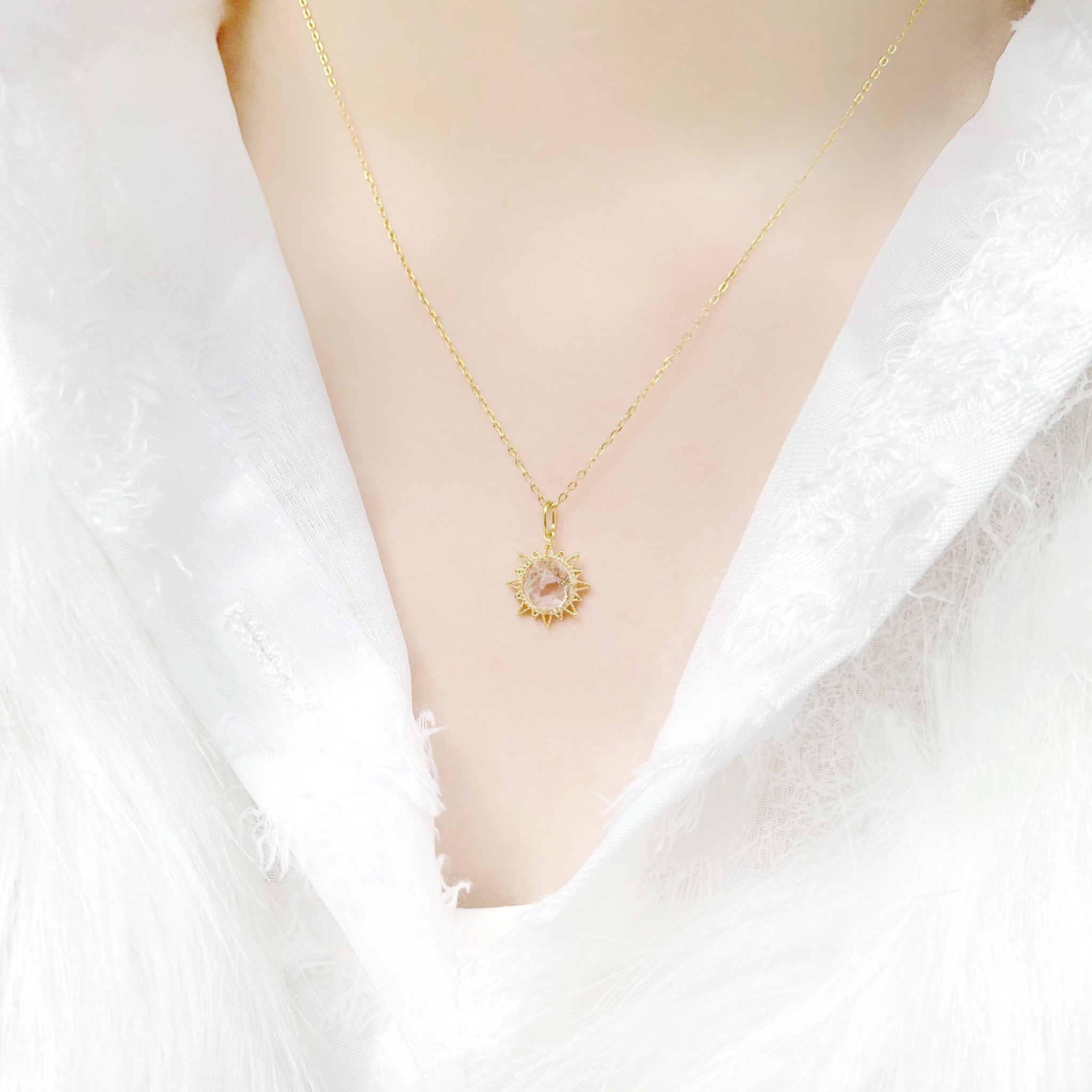 | 925銀・ 14k金・ 白水晶丨 你是我的太陽項鍊  | NE0181 |