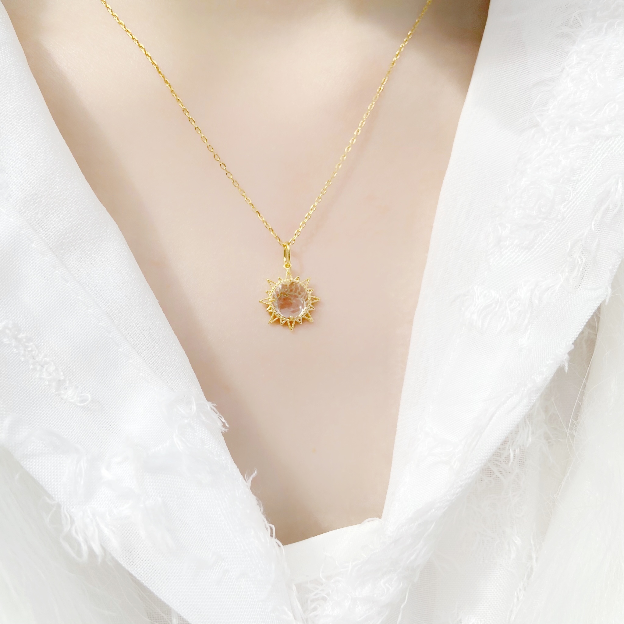 | 925銀・ 14k金・ 白水晶丨 你是我的太陽項鍊  | NE0181 |