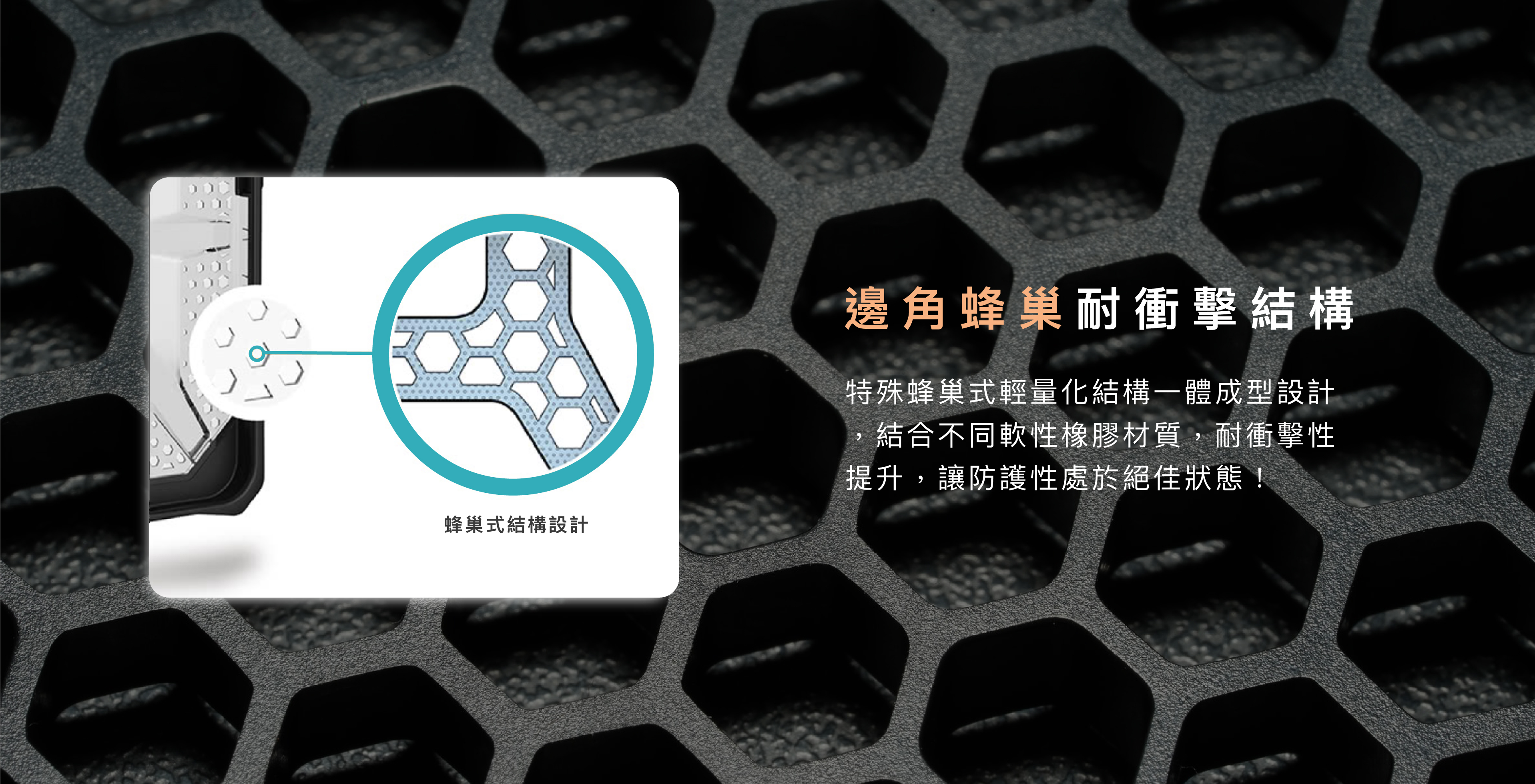 UAG耐衝擊保護殼特色：邊角蜂巢耐衝擊結構