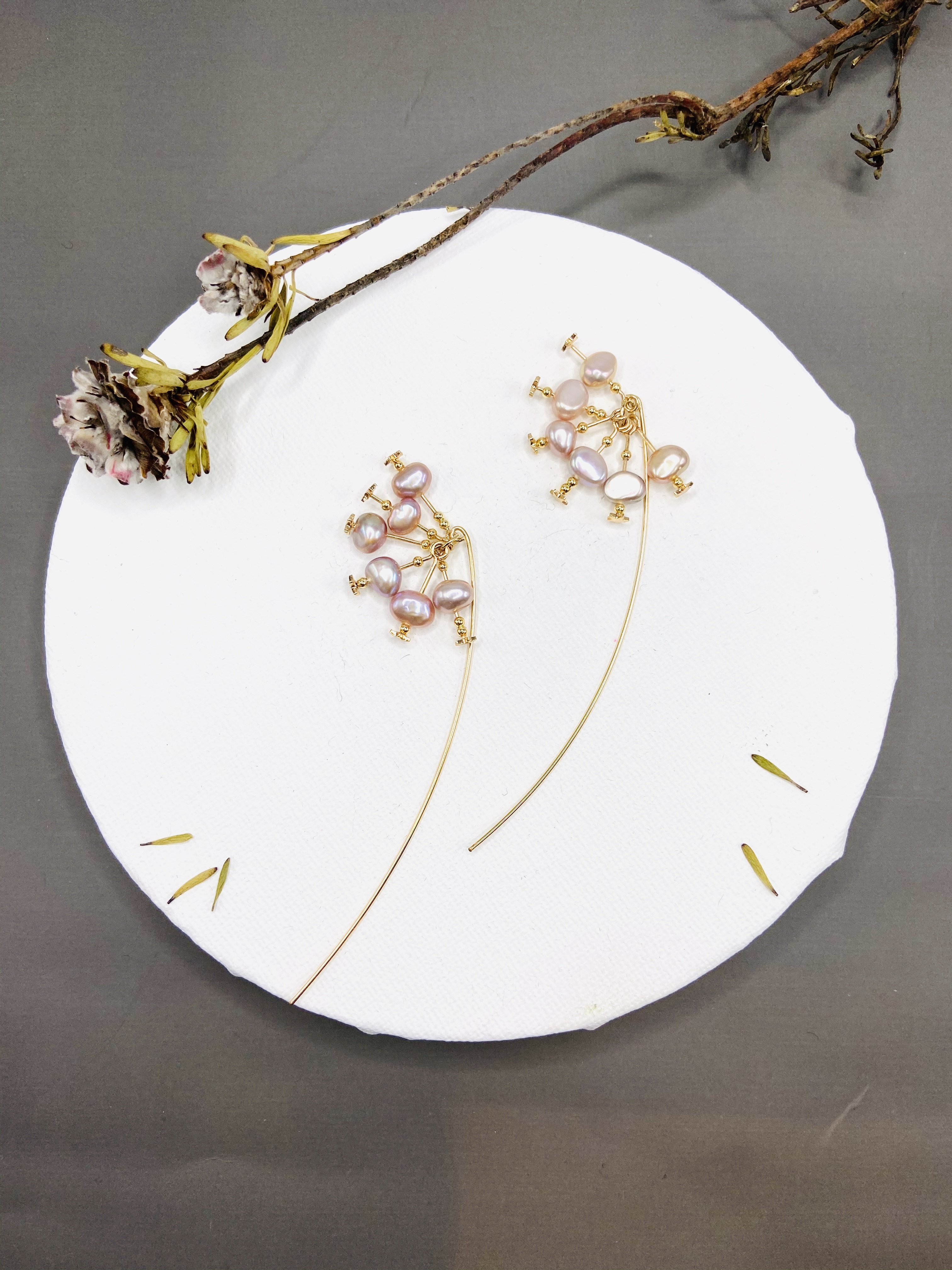 COLE COOL優雅粉紅色淡水珍珠14kgf流星耳環耳夾