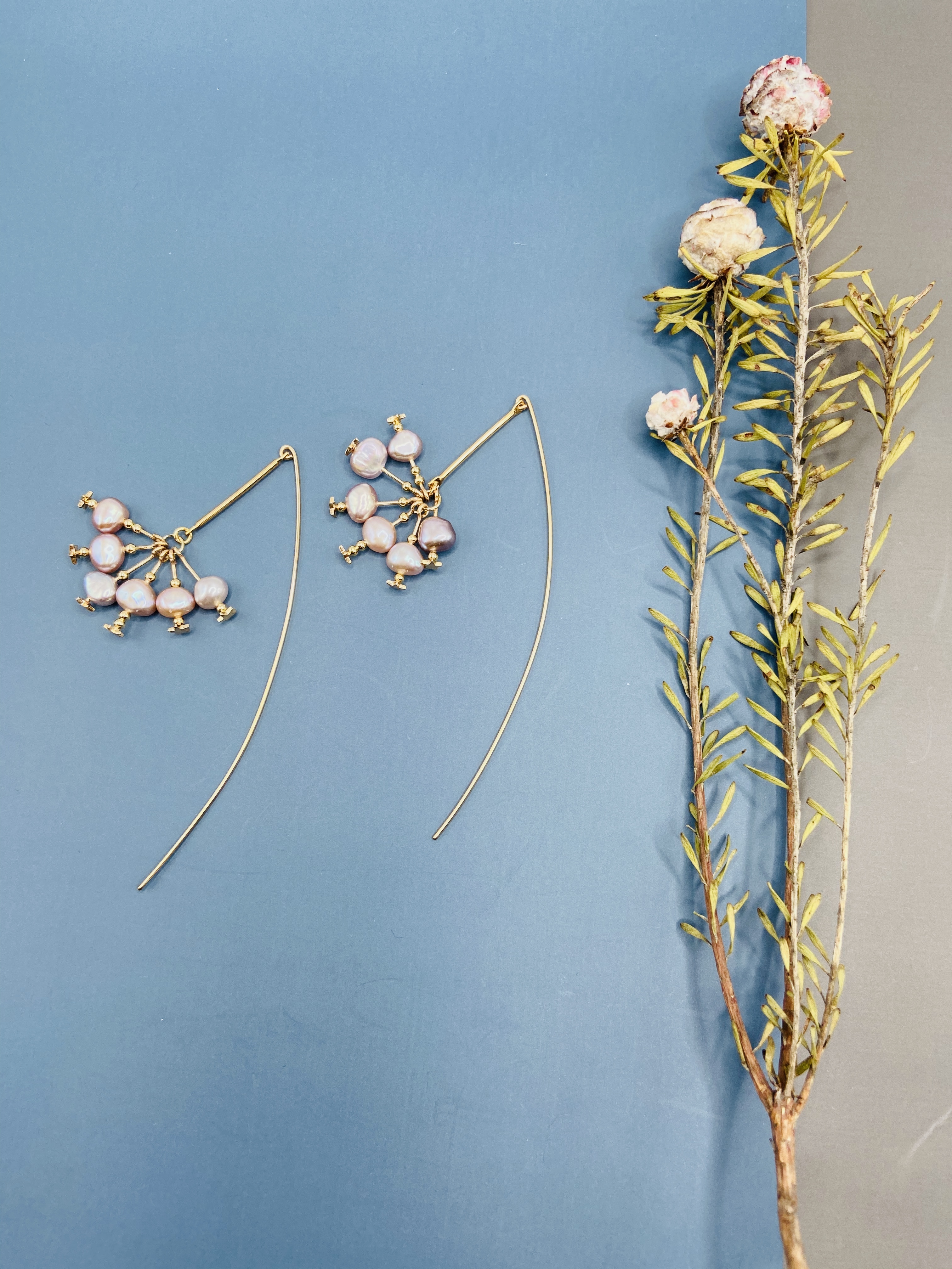 COLE COOL優雅粉紅色淡水珍珠14kgf流星耳環耳夾