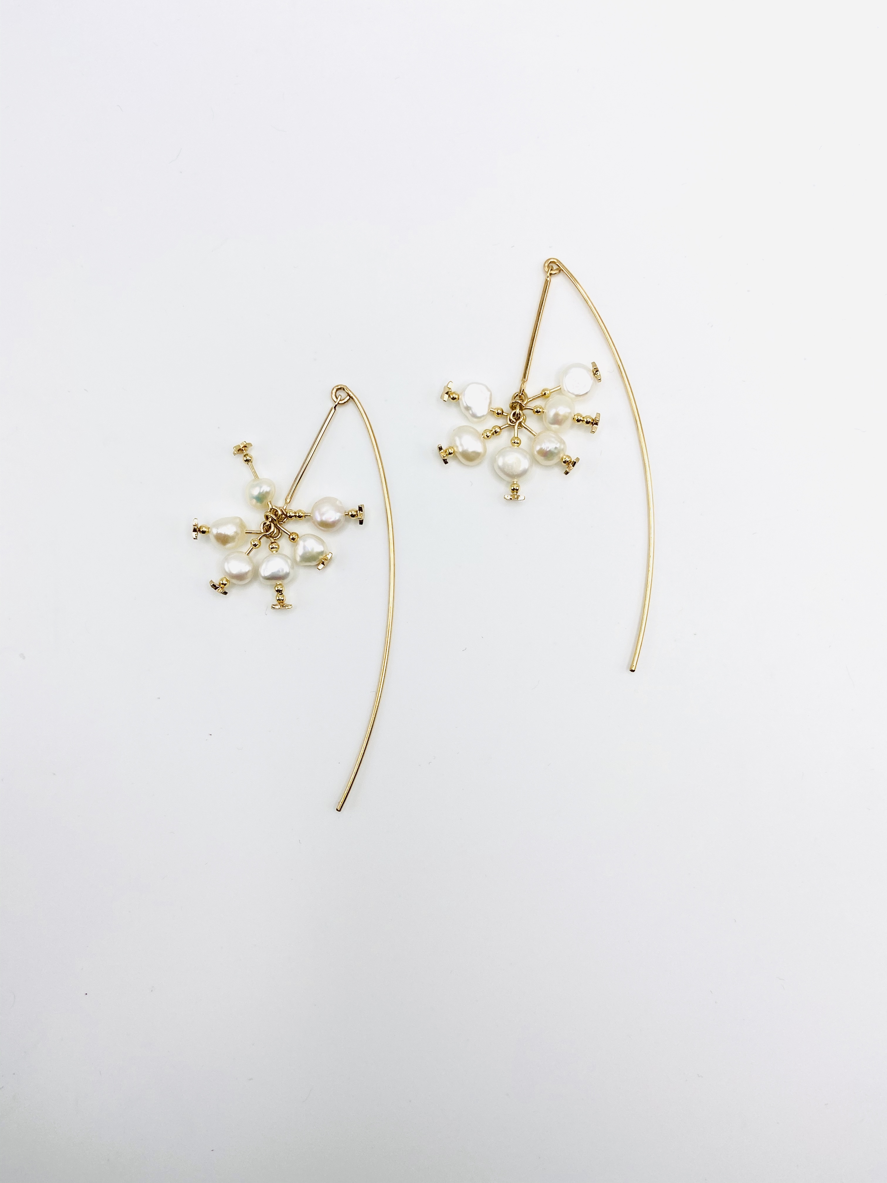 COLE COOL優雅白色淡水珍珠14kgf流星耳環耳夾