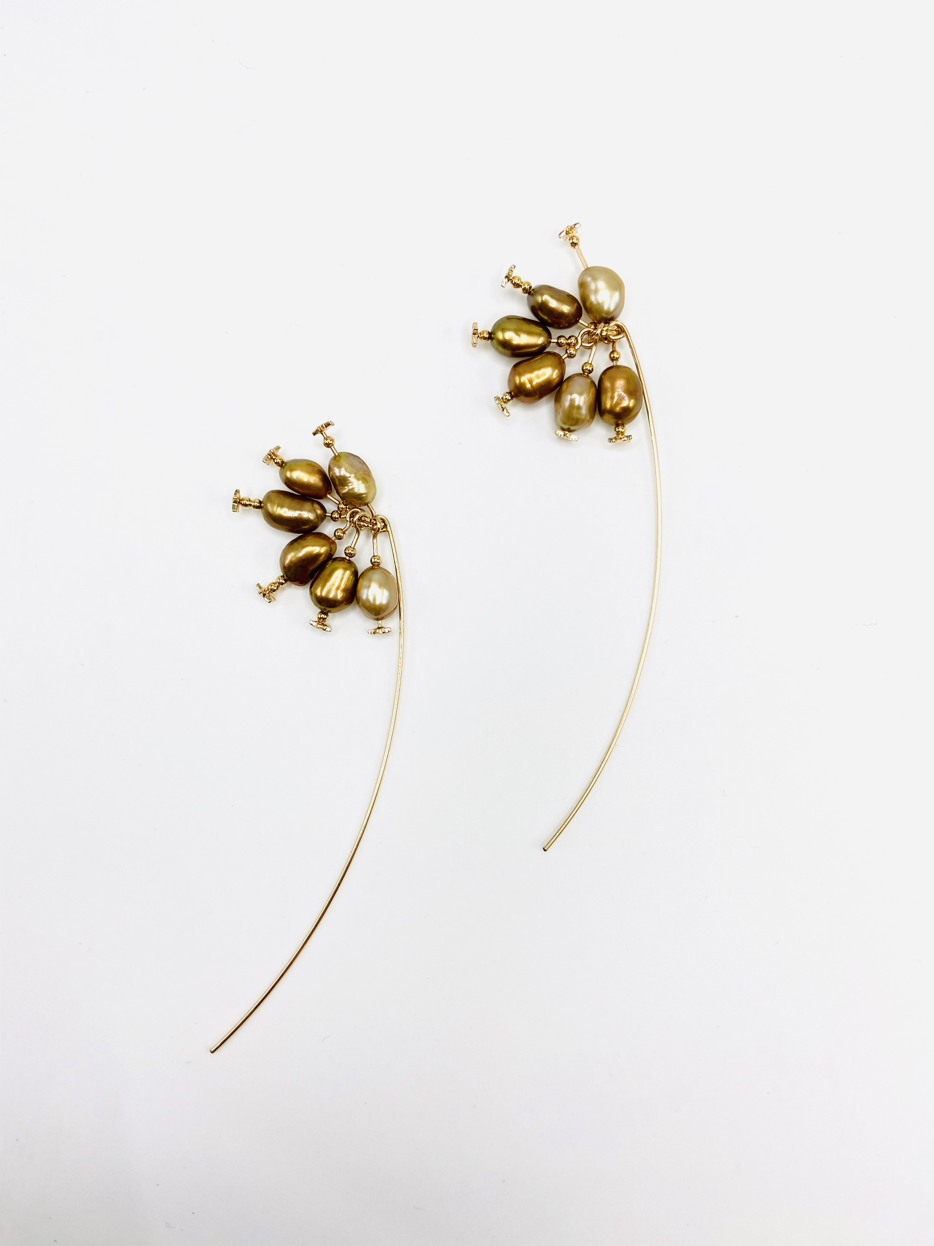 COLE COOL優雅香檳金淡水珍珠14kgf流星耳環耳夾